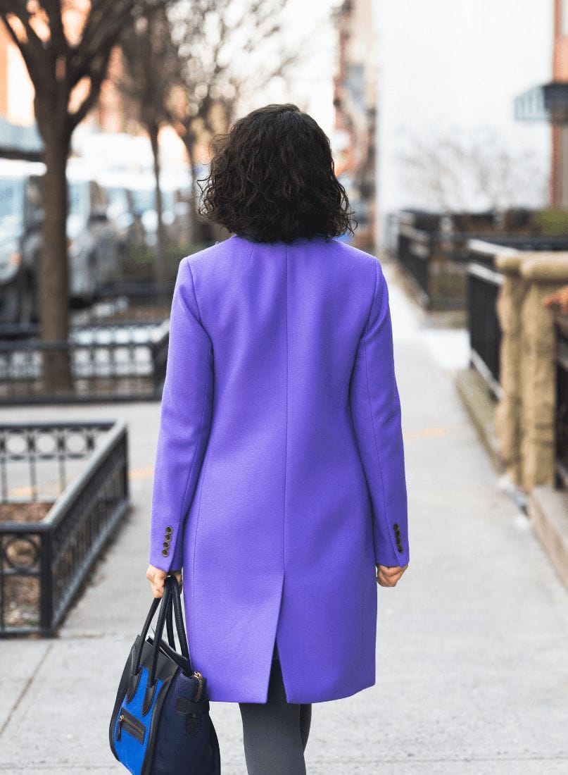 Purple J.Crew Coat_J.Crew Dress_Celine Bag_Jeffrey Campbell Booties