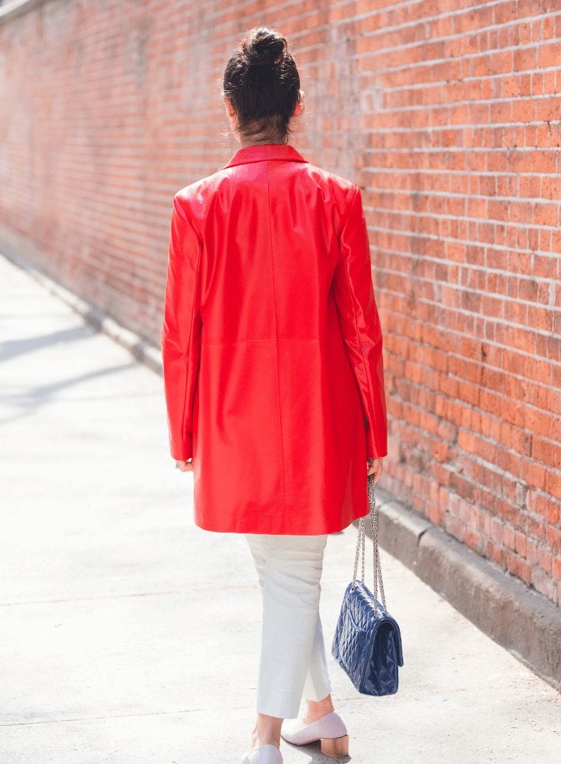 Red Theory Coat Theory Linen Pants Coclico Shoes by Modnitsa Styling