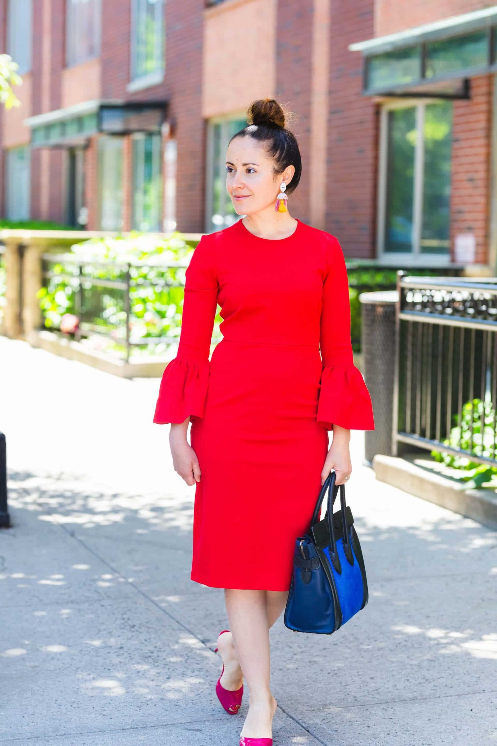 Rachel Parcell Red Sheath Kingston Earrings Jimmy Choo Shoes Look by Modnitsa Styling