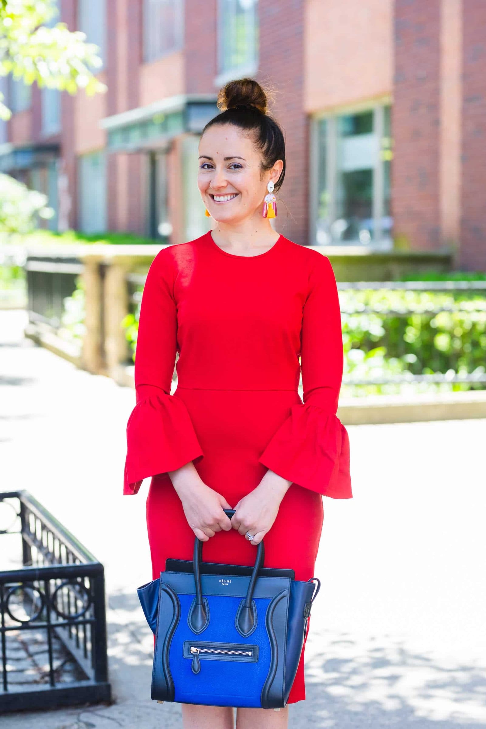 Rachel Parcell Red Sheath Kingston Earrings Jimmy Choo Shoes Look by Modnitsa Styling