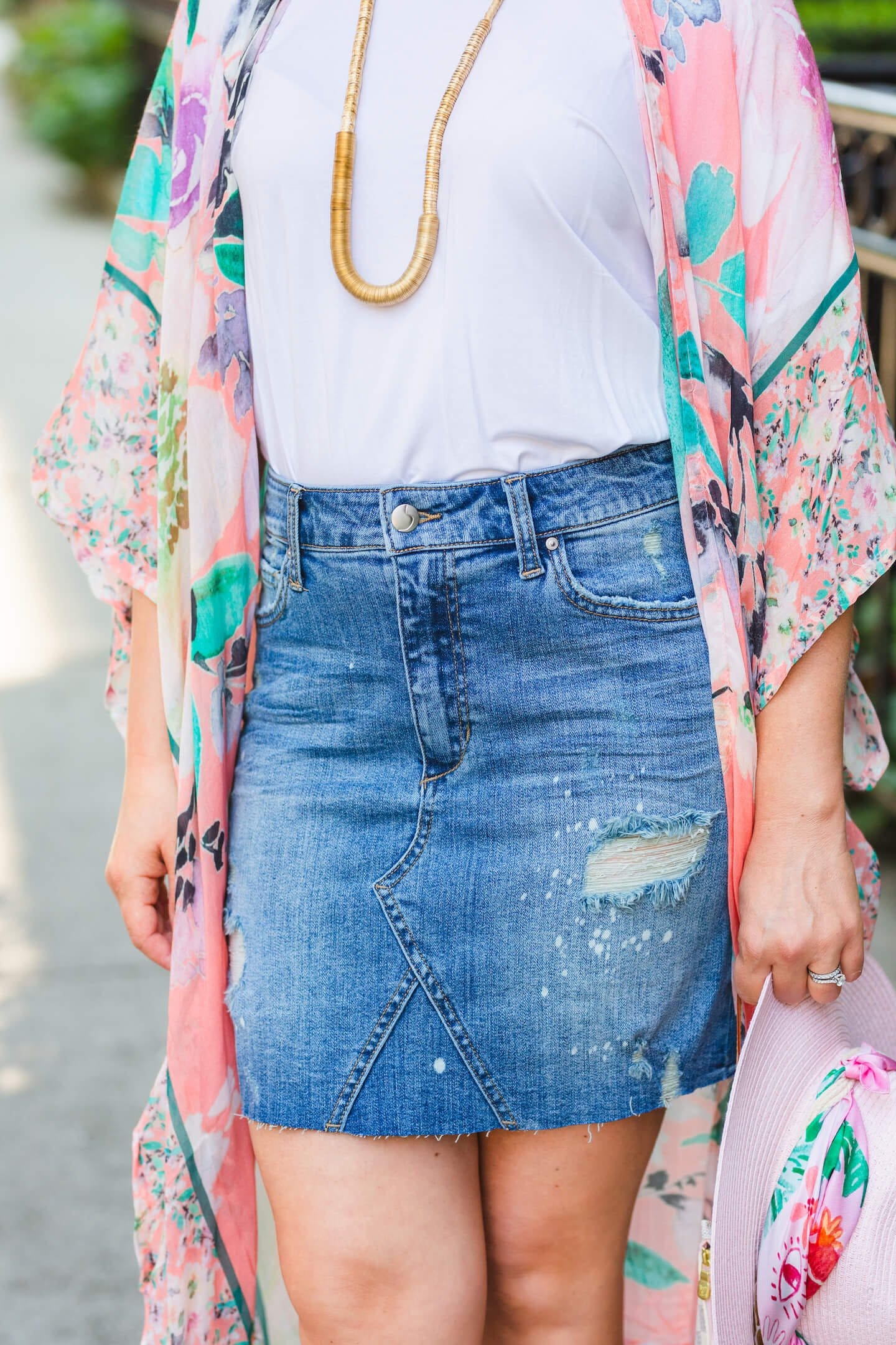 Joe's Jeans Denim Skirt Anthro Kimono Chloe Shoes Look by Modnitsa Styling