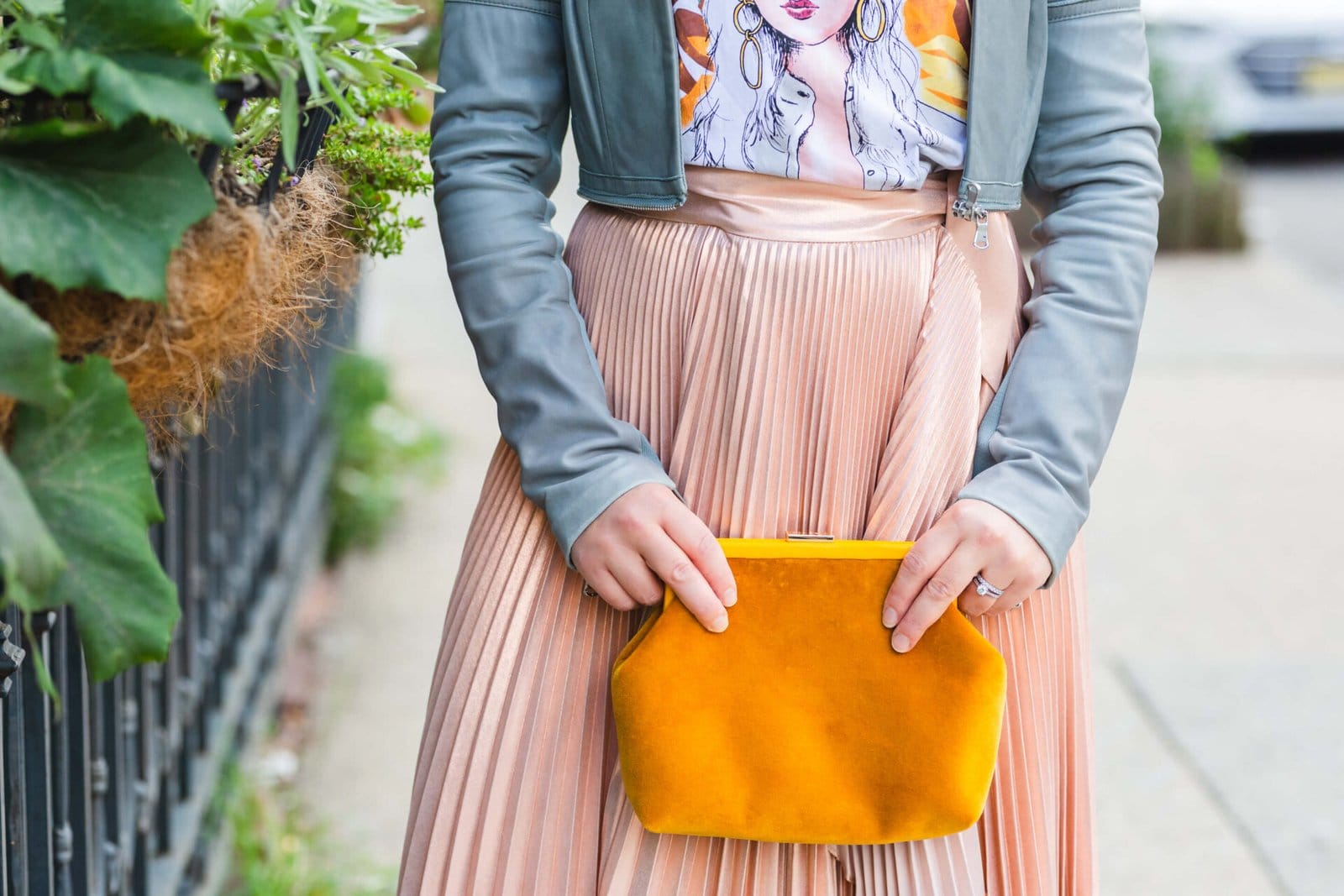 ALC Pleated Skirt Rebecca Taylor Leather Jacket Look by Modnitsa Styling