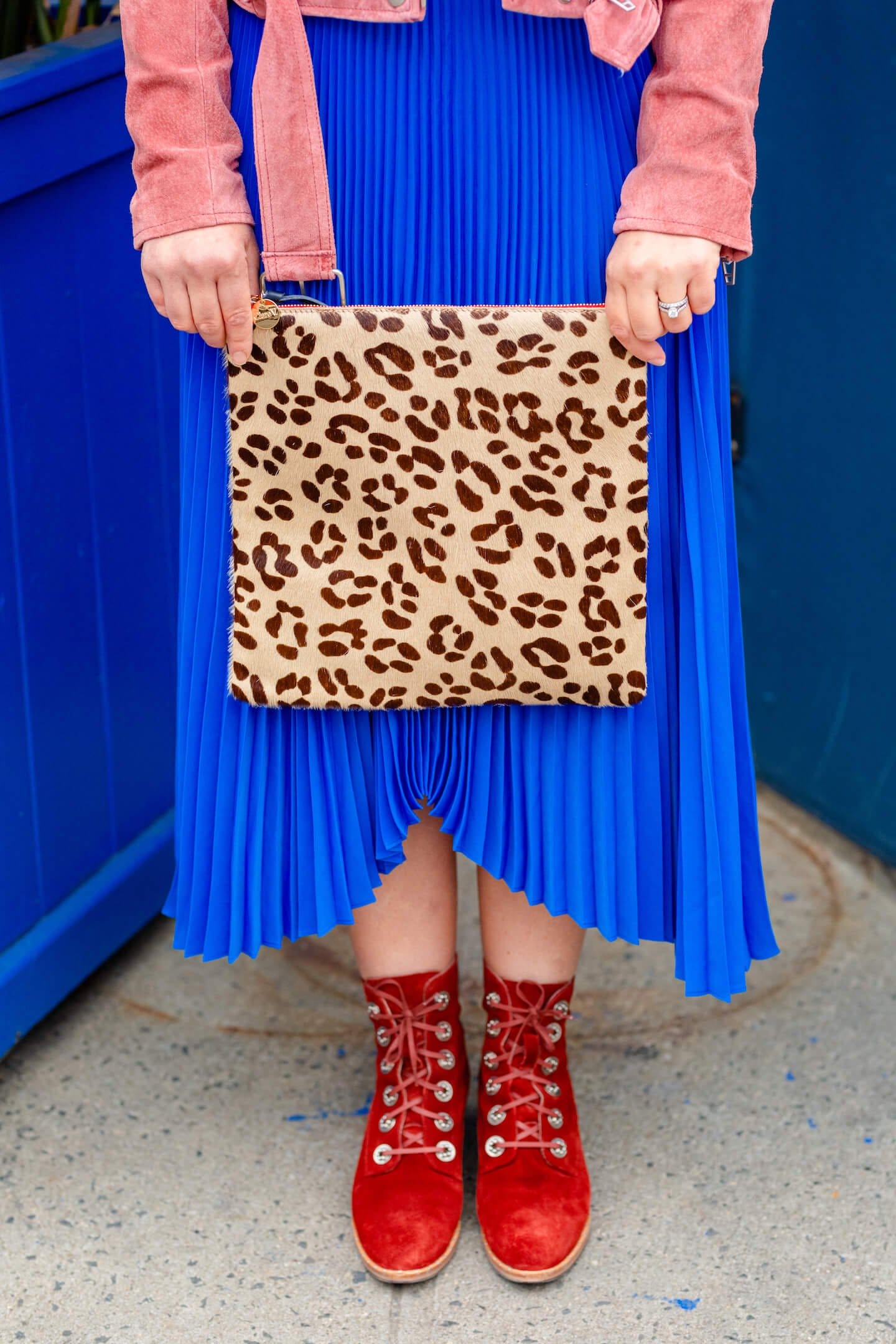 ALC Blue Dress with Suede Moto Look by Modnitsa Styling