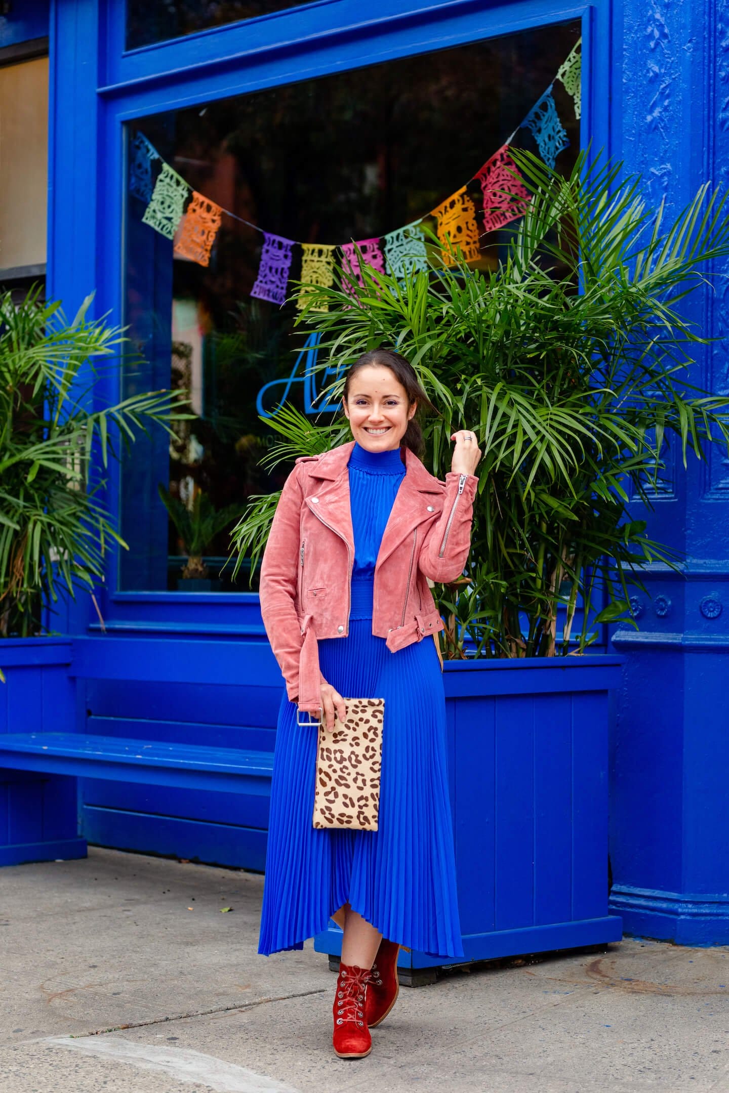 ALC Blue Dress with Suede Moto Look by Modnitsa Styling