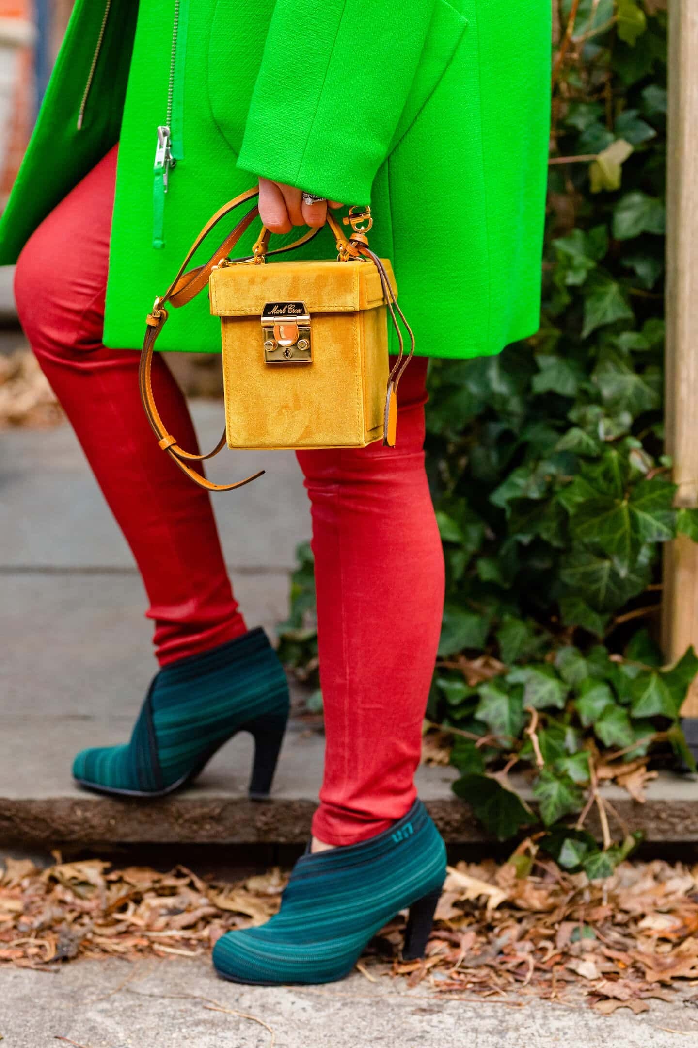 JCrew Coat Frame Leather Pants Sezane Blouse Mark Cross Bag Look by Modnitsa Styling