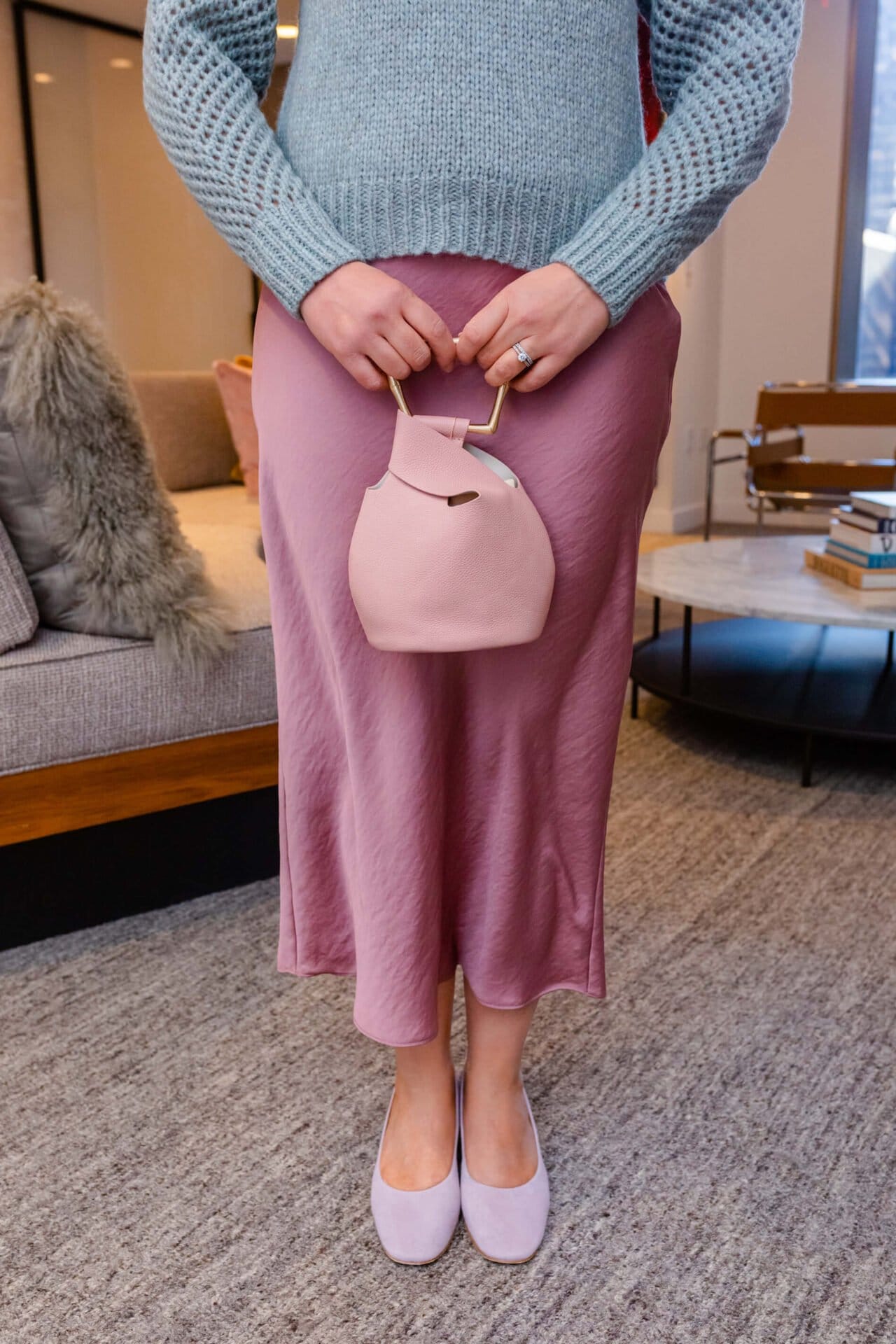 Pretty Winter Pastels Look Loveshack Fancy Sweater Free People Skirt Coclico Shoes by Modnitsa Styling