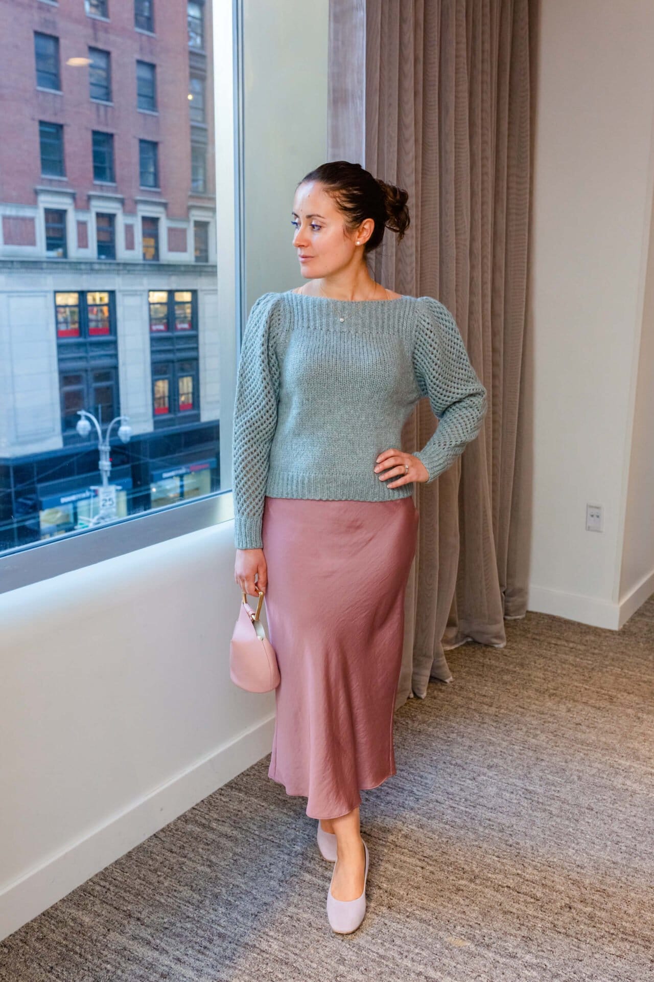 Pretty Winter Pastels Look Loveshack Fancy Sweater Free People Skirt Coclico Shoes by Modnitsa Styling