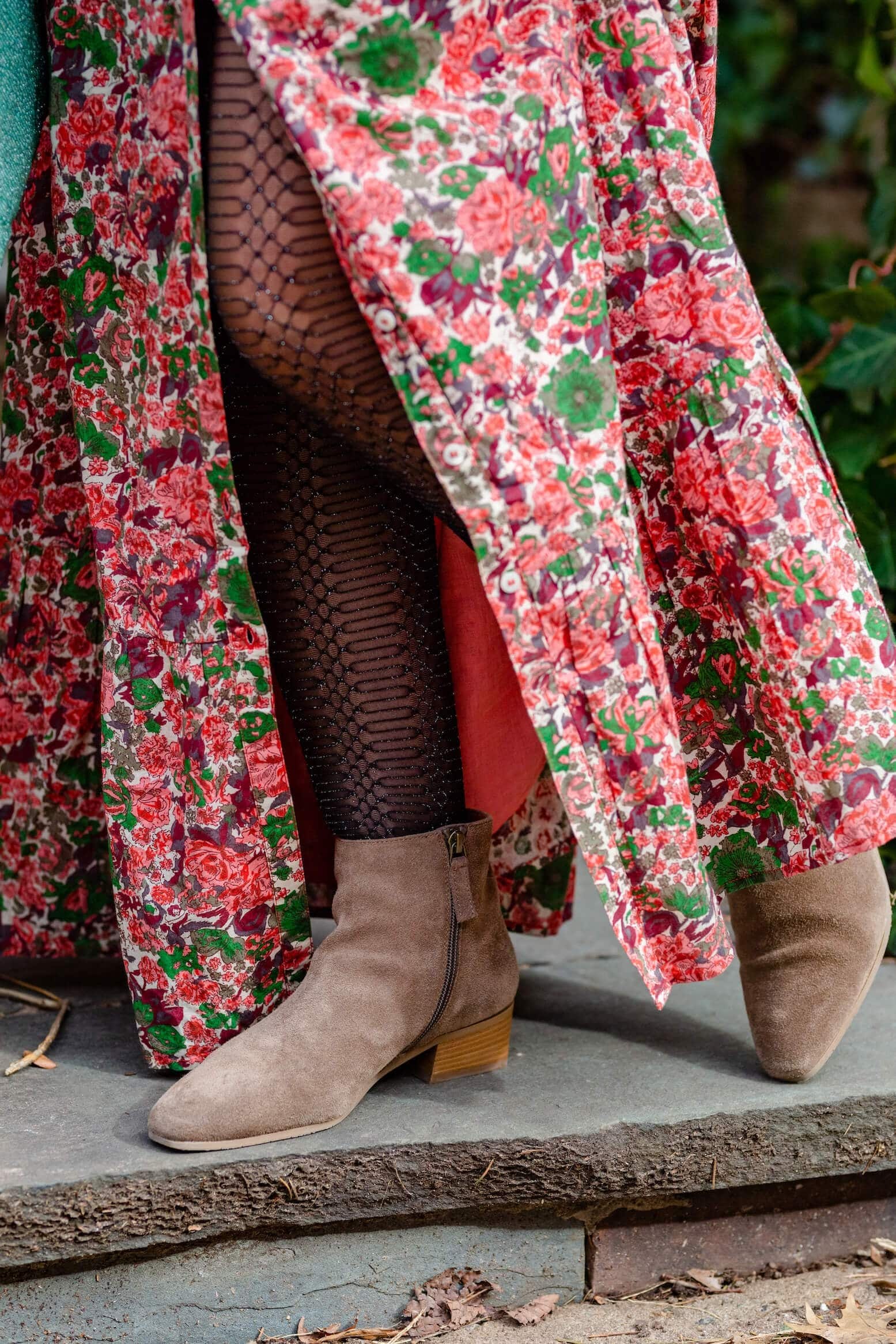 Sezane Floral Maxi Aquatalia Booties Elephant Clutch Free People Faux Fur Coat Look by Modnitsa Styling