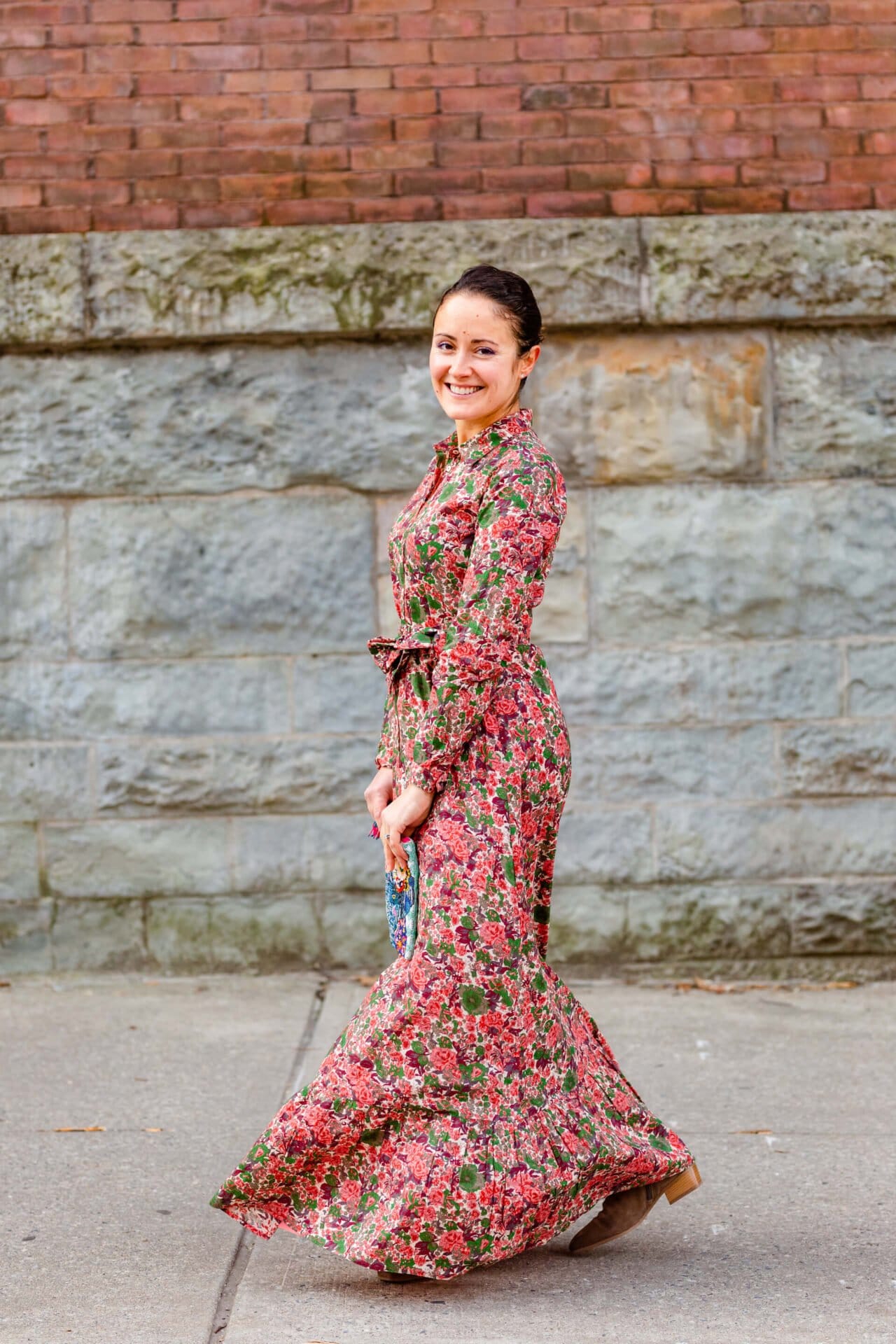 Sezane Floral Maxi Aquatalia Booties Elephant Clutch Free People Faux Fur Coat Look by Modnitsa Styling