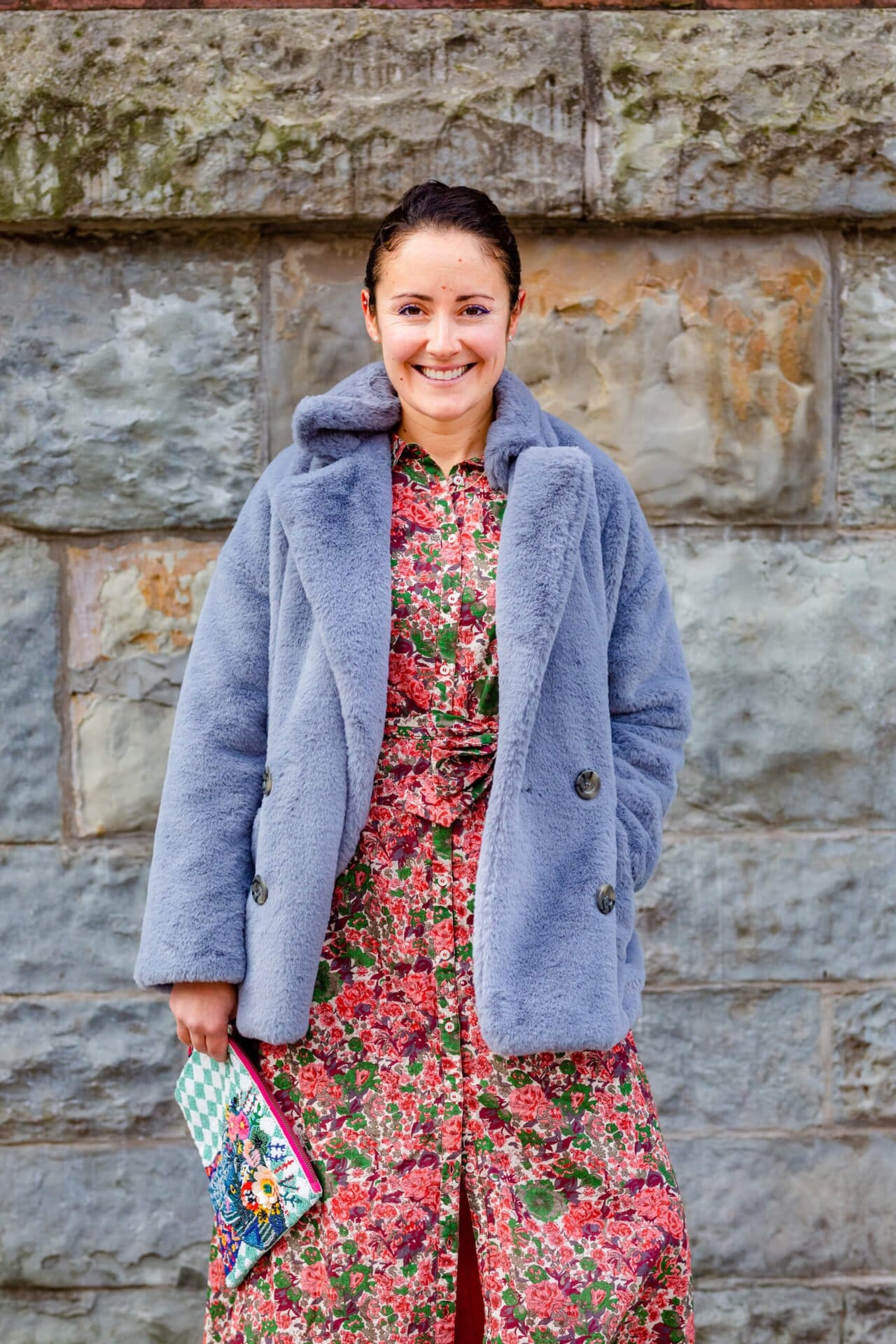 Sezane Floral Maxi Aquatalia Booties Elephant Clutch Free People Faux Fur Coat Look by Modnitsa Styling