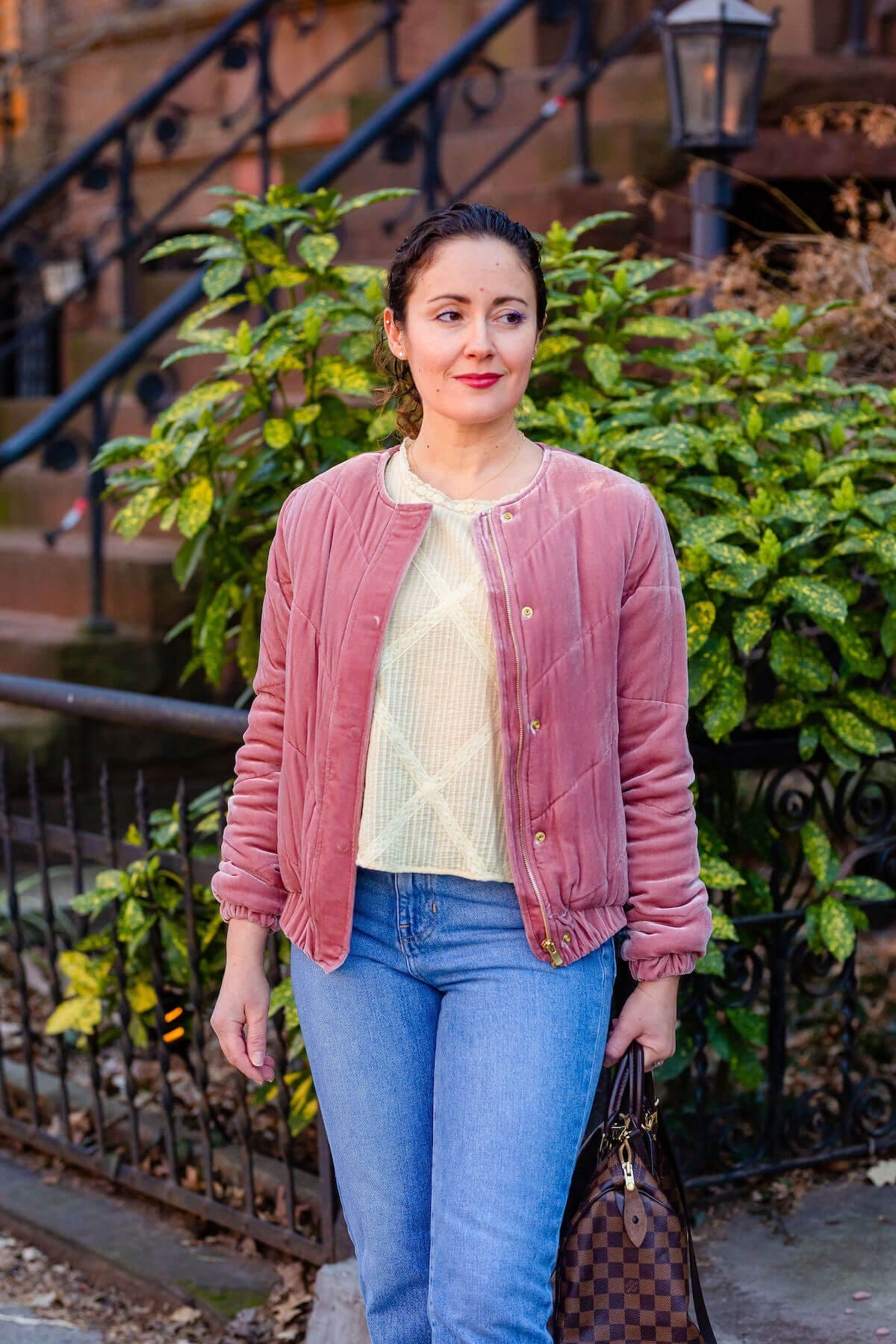 Sezane Bomber Jacket LoveshackFancy Top Madewell Jeans Coclico Booties Look. by Modnitsa Styling