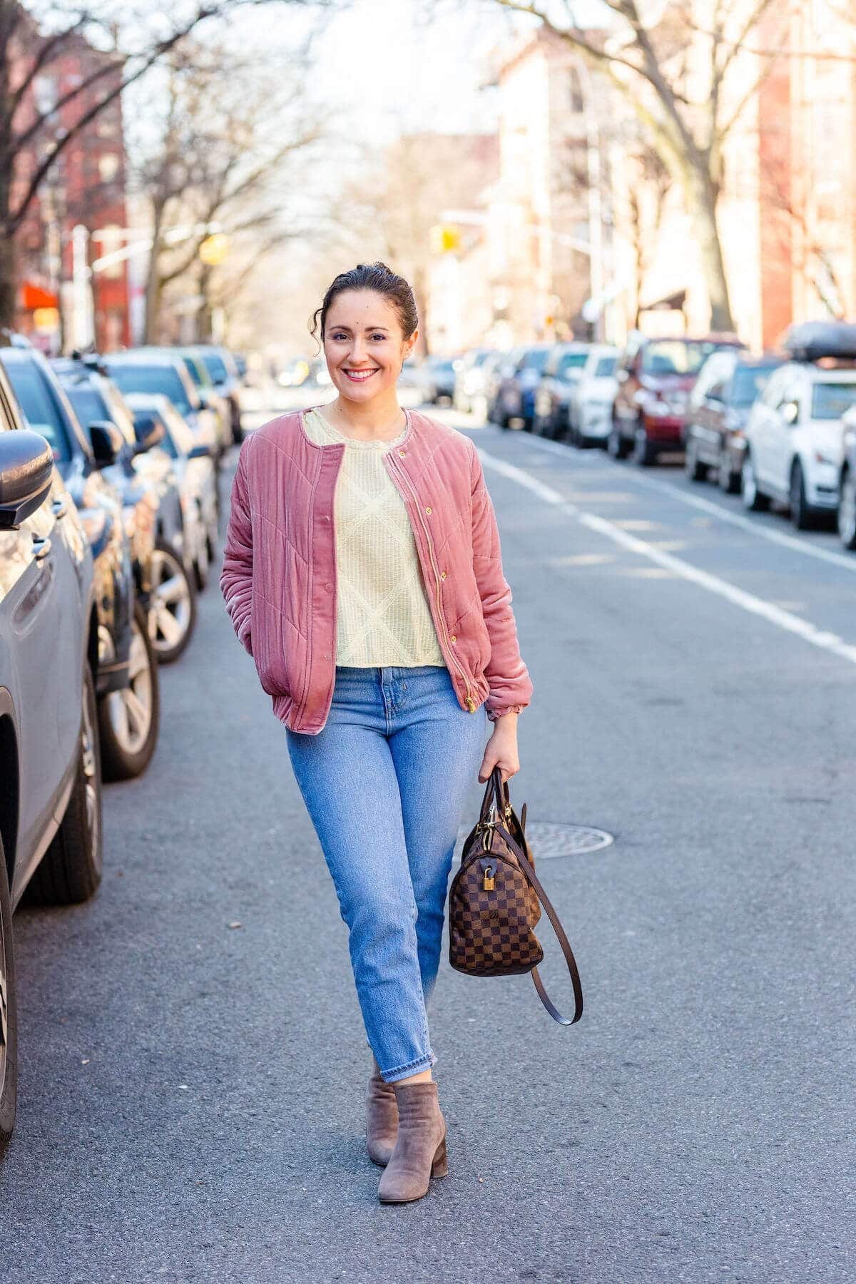 Sezane Bomber Jacket LoveshackFancy Top Madewell Jeans Coclico Booties Look. by Modnitsa Styling