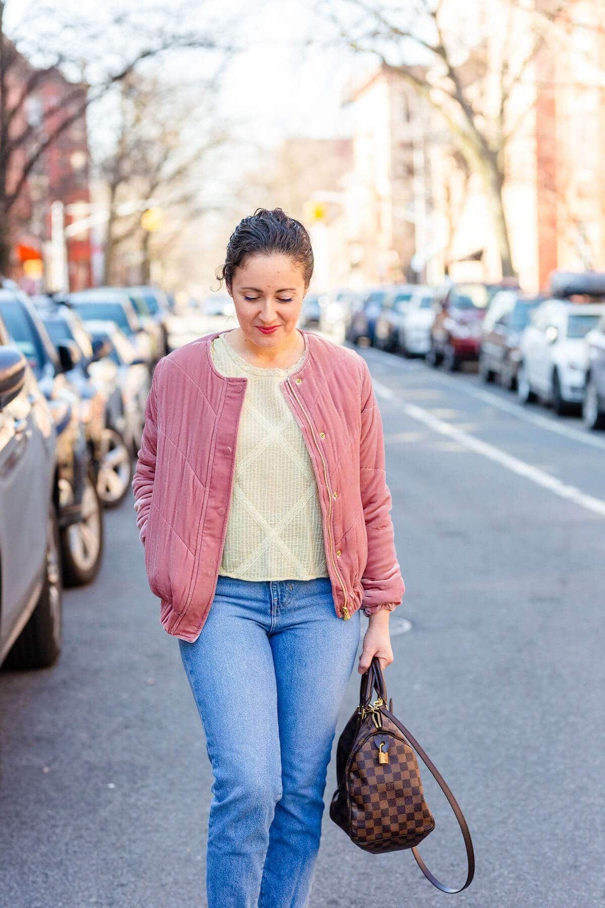 Sezane Bomber Jacket LoveshackFancy Top Madewell Jeans Coclico Booties Look. by Modnitsa Styling