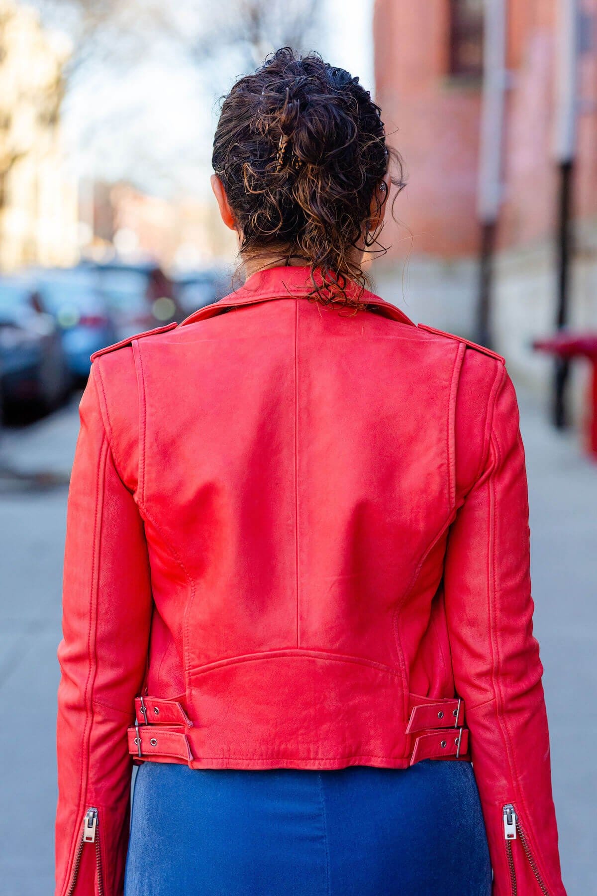 IRO Leather Jacket Misa Dress Coclico Booties Sofia Zakia Necklace Look by Modnitsa Styling