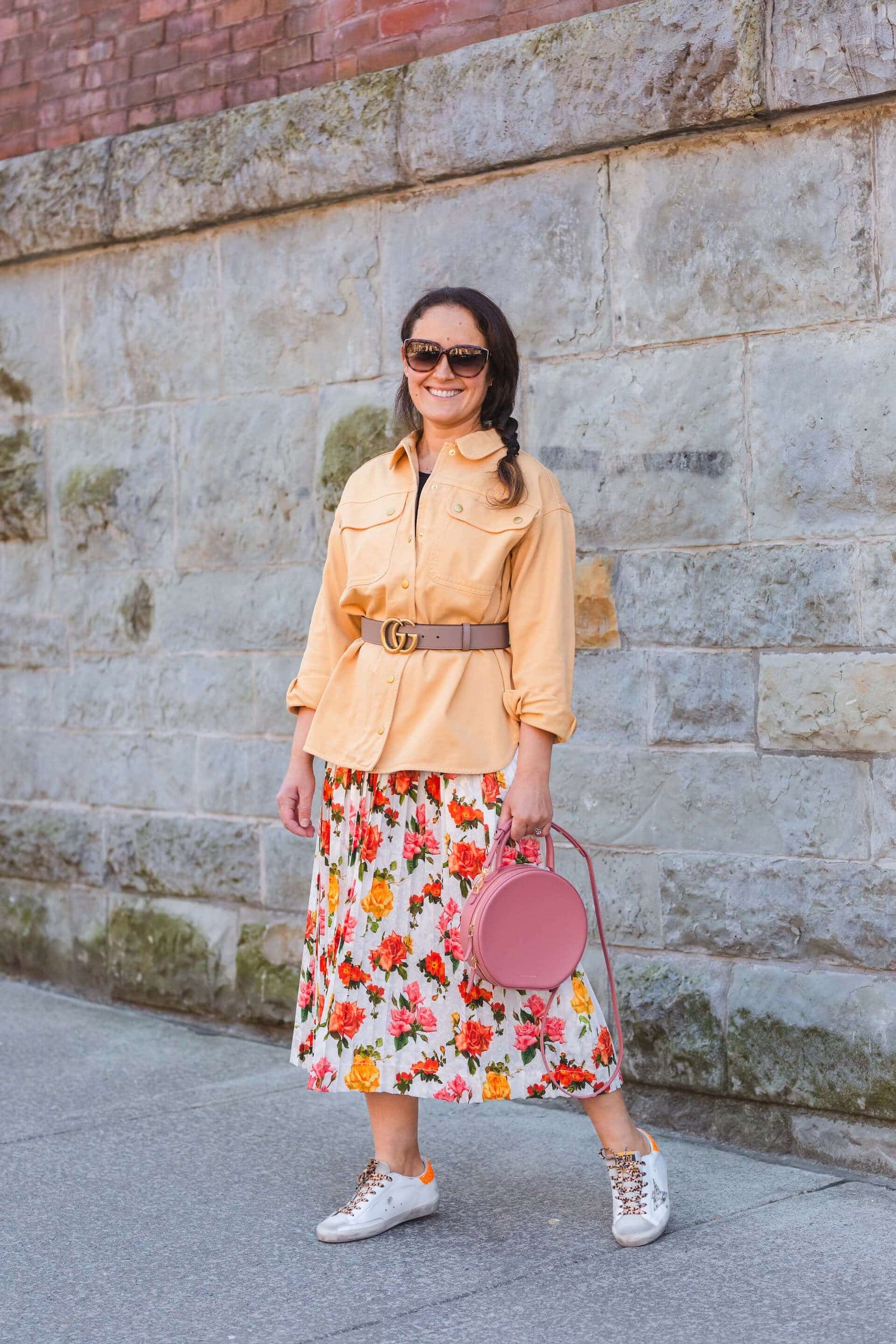 Commission Skirt Sezane Shirt GG Sneakers Spring Outfit by Modnitsa Styling
