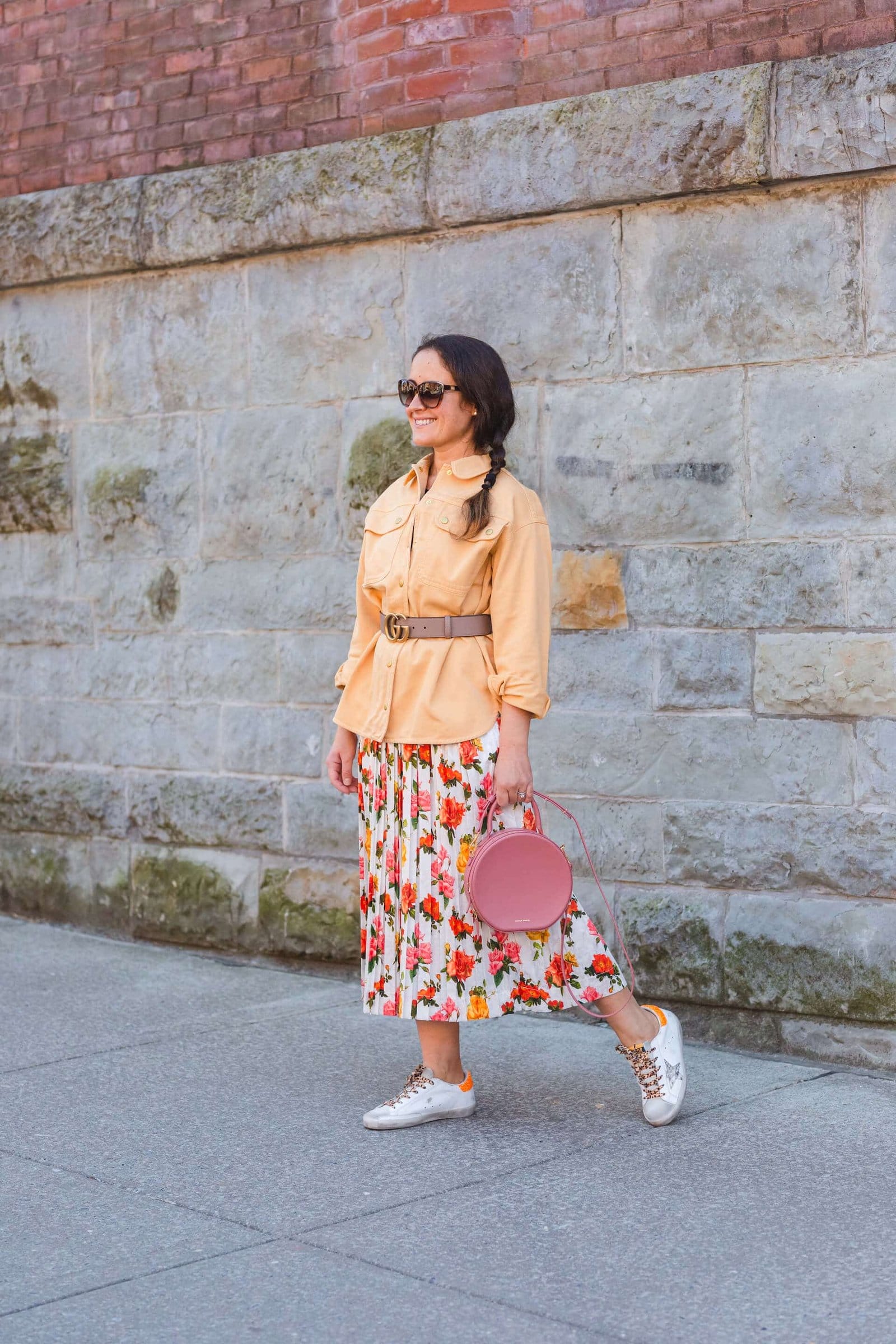 Commission Skirt Sezane Shirt GG Sneakers Spring Outfit by Modnitsa Styling