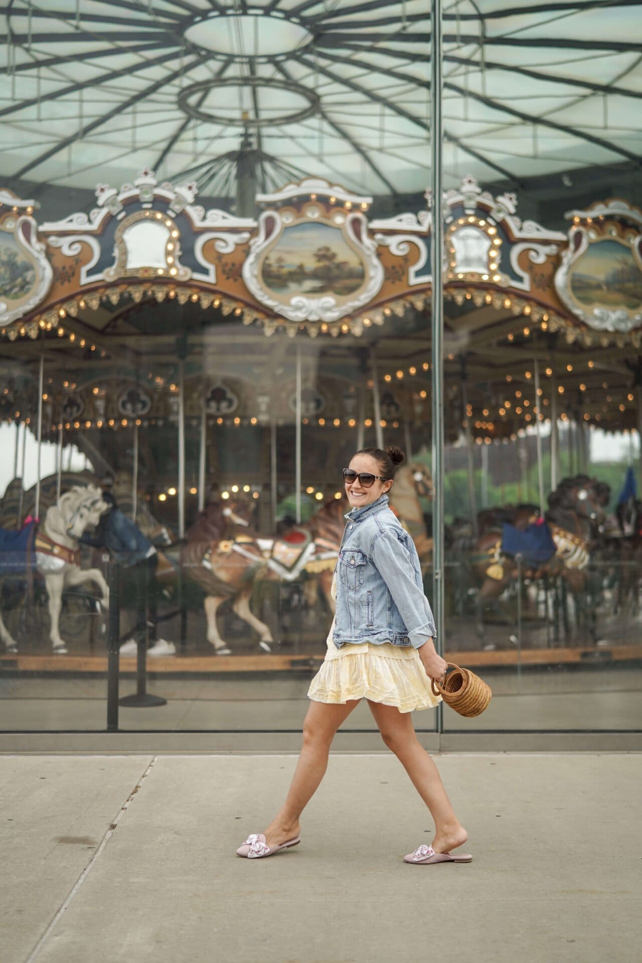 Loveshackfancy Yellow Dress Levis Jacket Margaux Shoes Cult Gaia Bag Outfit by Modnitsa Styling