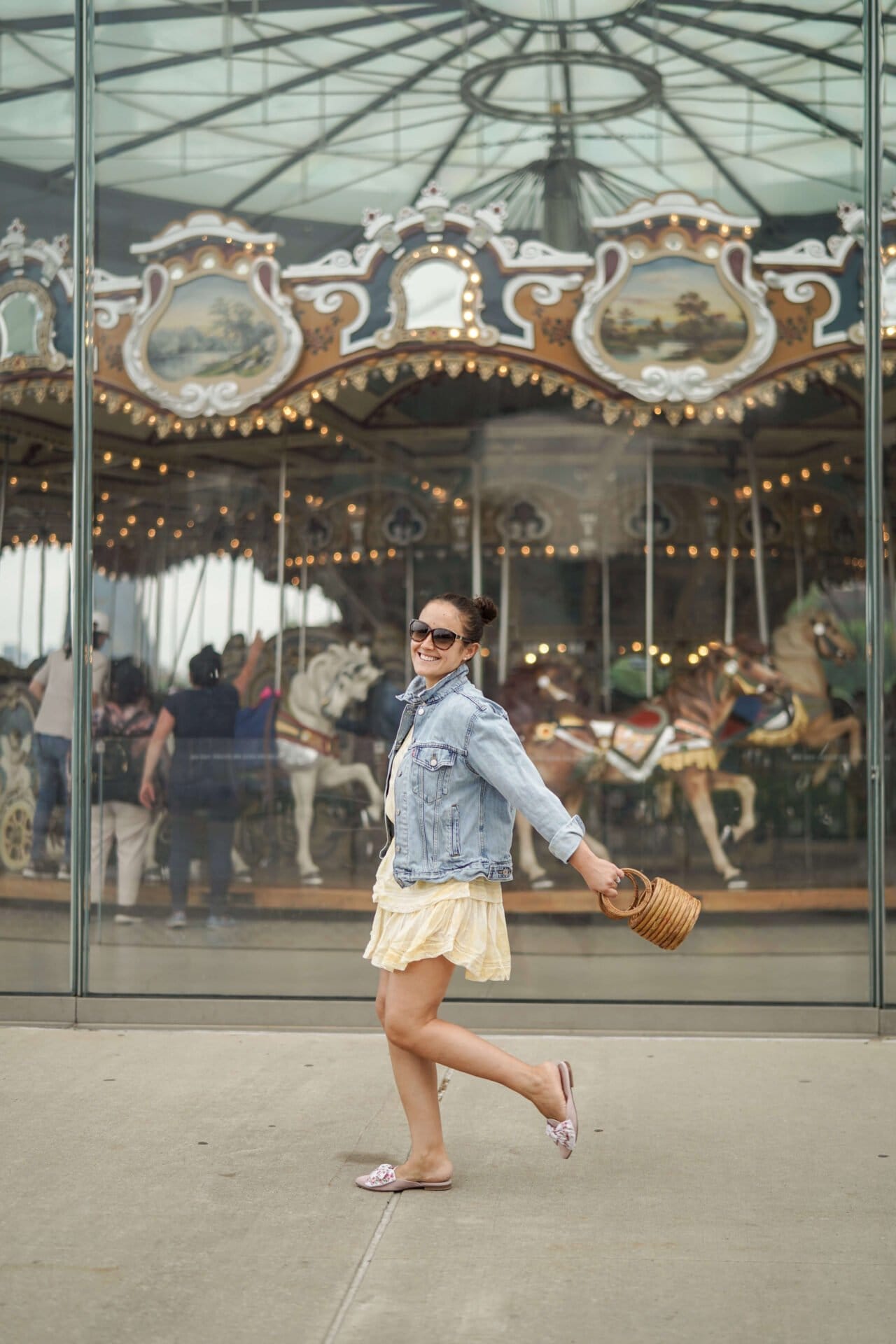 Loveshackfancy Yellow Dress Levis Jacket Margaux Shoes Cult Gaia Bag Outfit by Modnitsa Styling