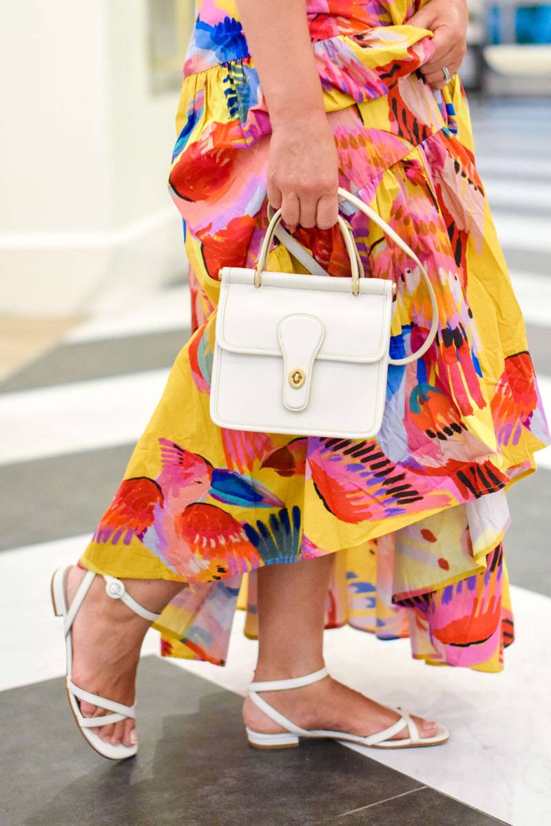 Farm Rio Dress Coach Bag Margaux NYC Shoes Outfit by Modnitsa Styling