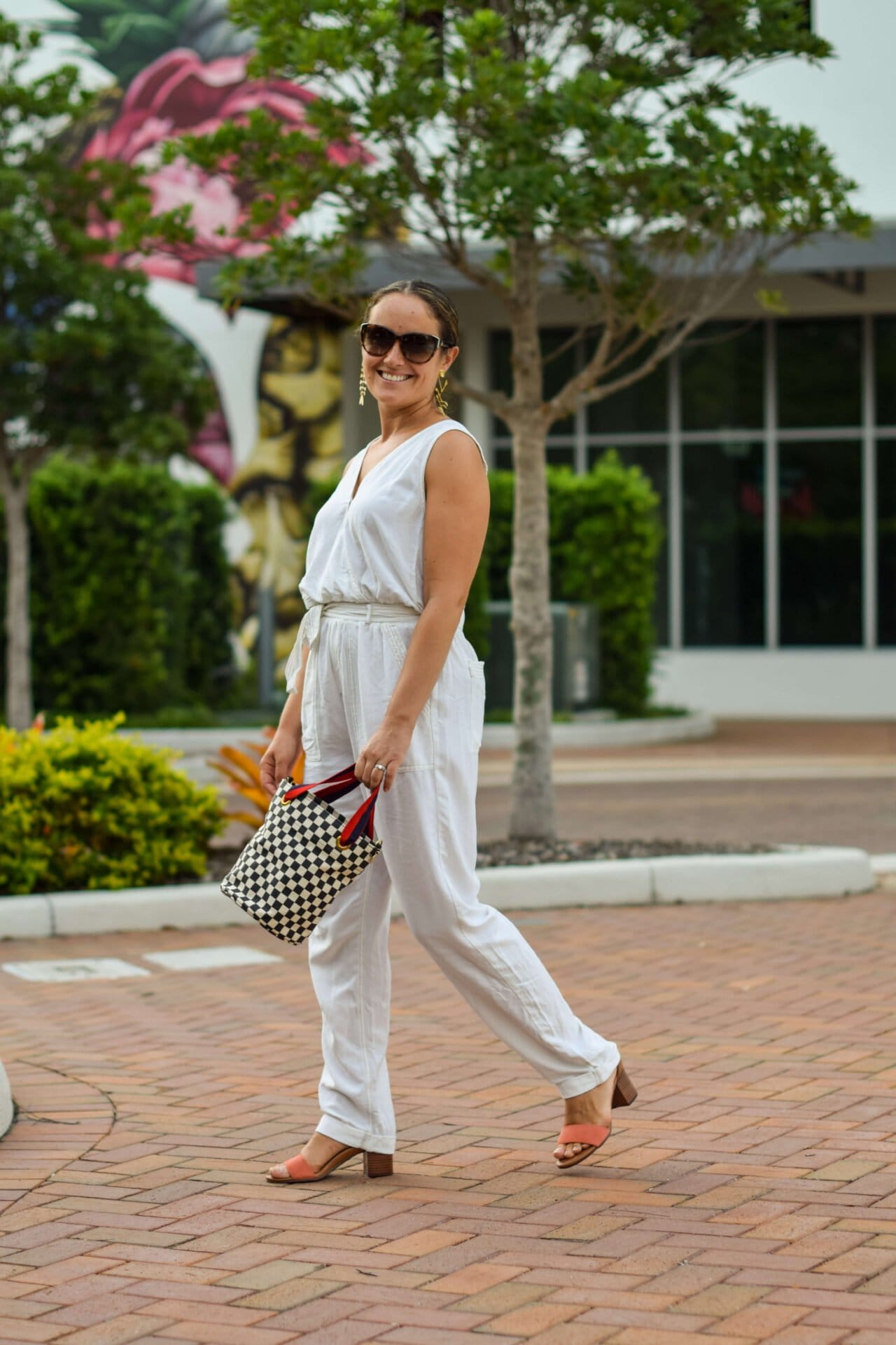 Splendid Jumpsuit Vionic Shoes Tory Burch Earrings Clare V Bag Outfit by Modnitsa Styling