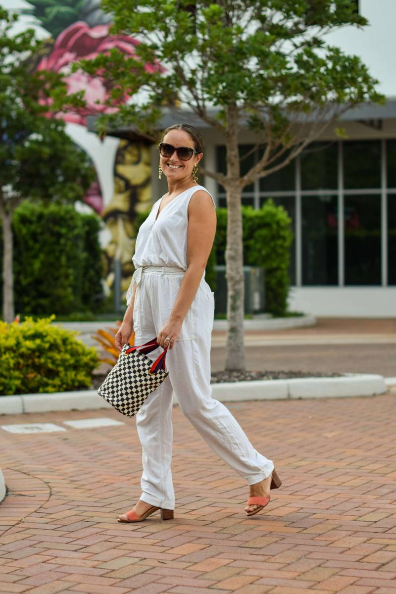 Splendid Jumpsuit Vionic Shoes Tory Burch Earrings Clare V Bag Outfit by Modnitsa Styling
