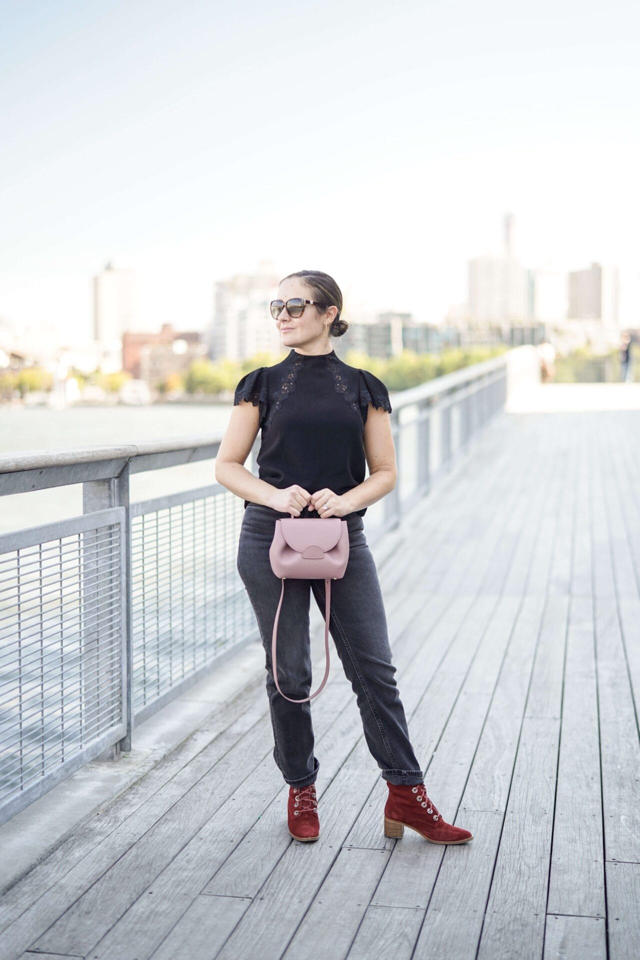 ReDone Jeans Rebecca Taylor Top Polene Bag Freda Salvador Booties Blank NYC Jacket Outfit by Modnitsa Styling