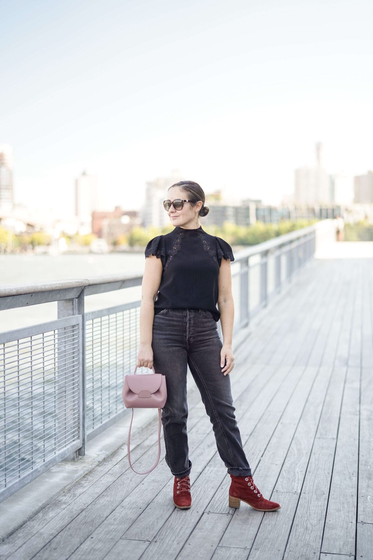 ReDone Jeans Rebecca Taylor Top Polene Bag Freda Salvador Booties Blank NYC Jacket Outfit by Modnitsa Styling