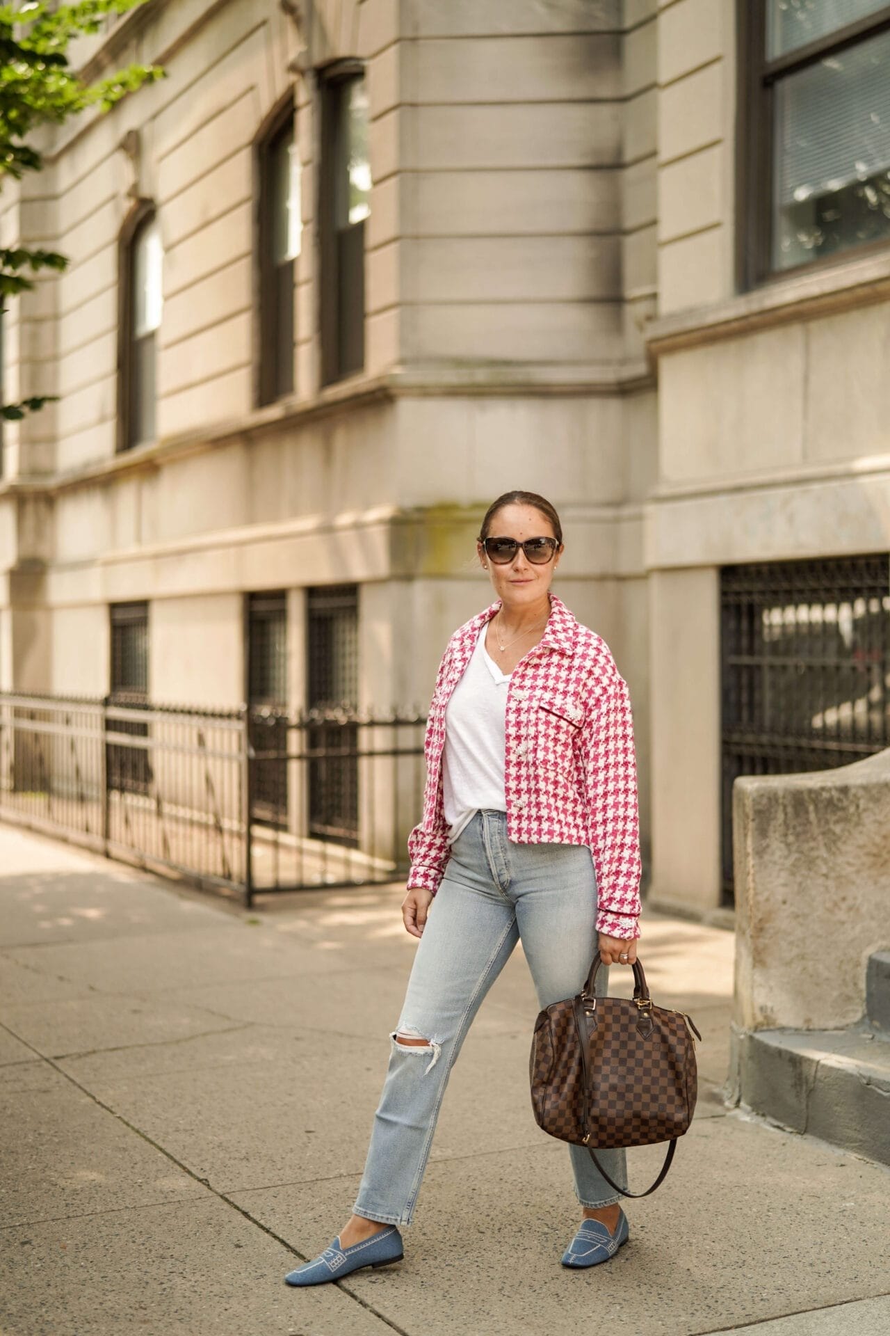 Zara Jacket ReDone Jeans Free People Tee Vivaia Shoes LV Bag Look