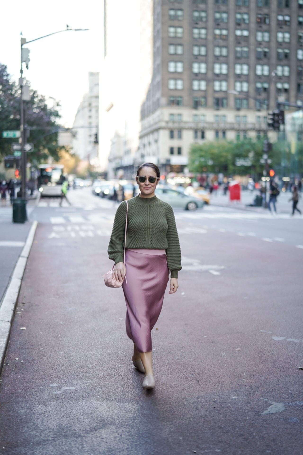 Free People Skirt Tularosa Sweater Mansur Gavriel Bag Coclico Shearling Slides Outfit by Modnitsa Styling