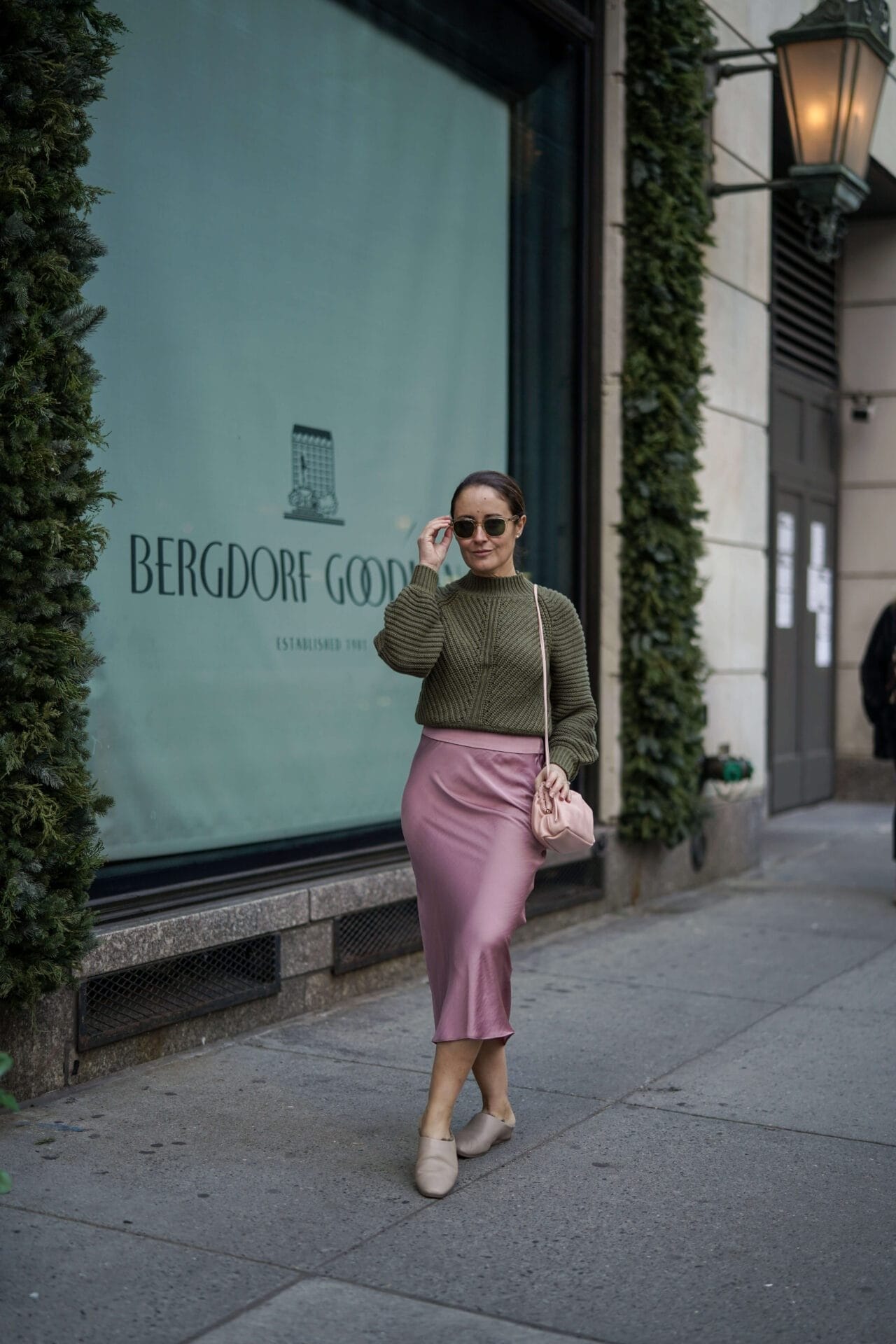 Free People Skirt Tularosa Sweater Mansur Gavriel Bag Coclico Shearling Slides Outfit by Modnitsa Styling