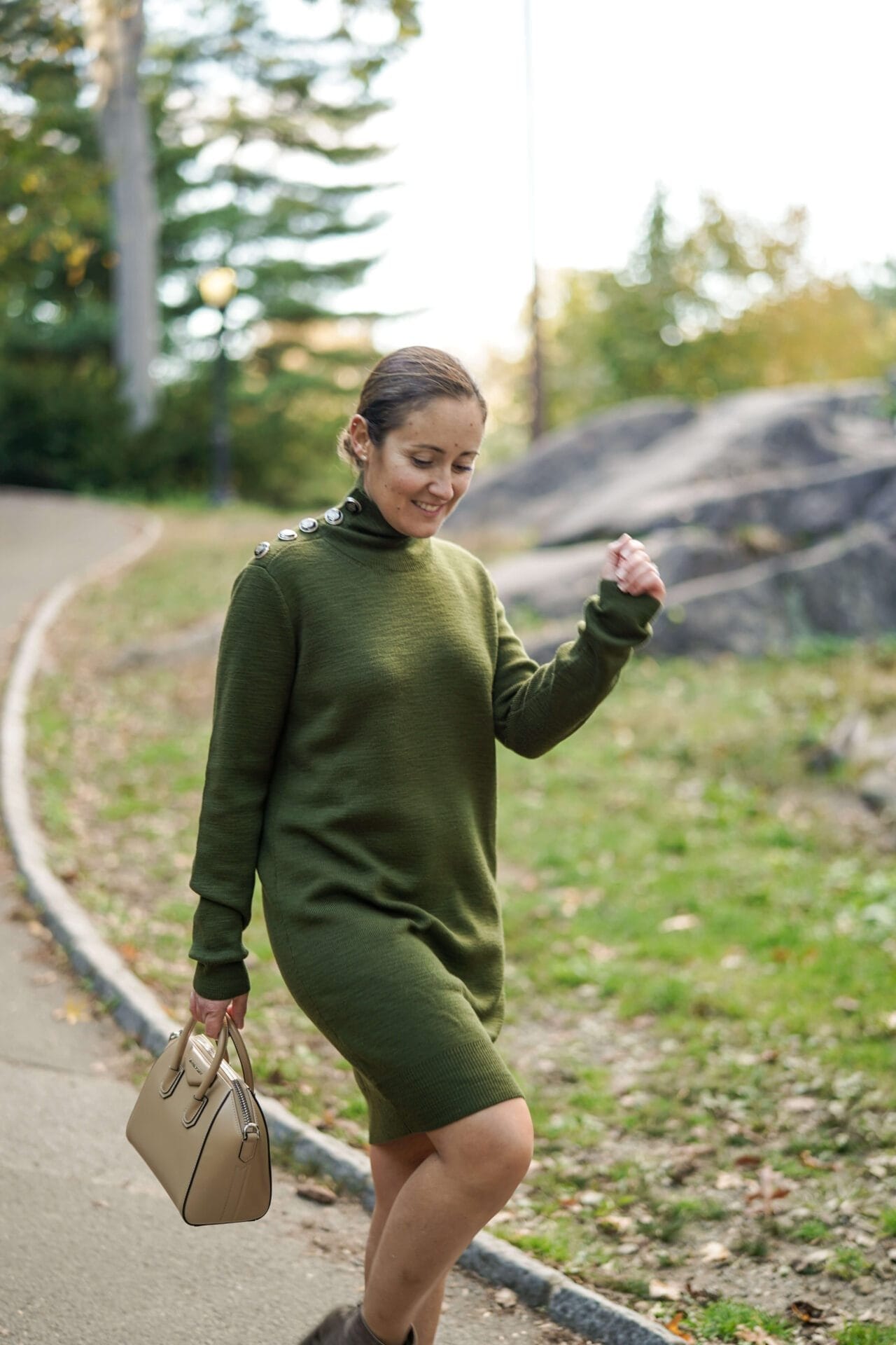 Veronica Beard Sweater Dress Givenchy Bag Coclico Booties Outfit by Modnitsa Styling