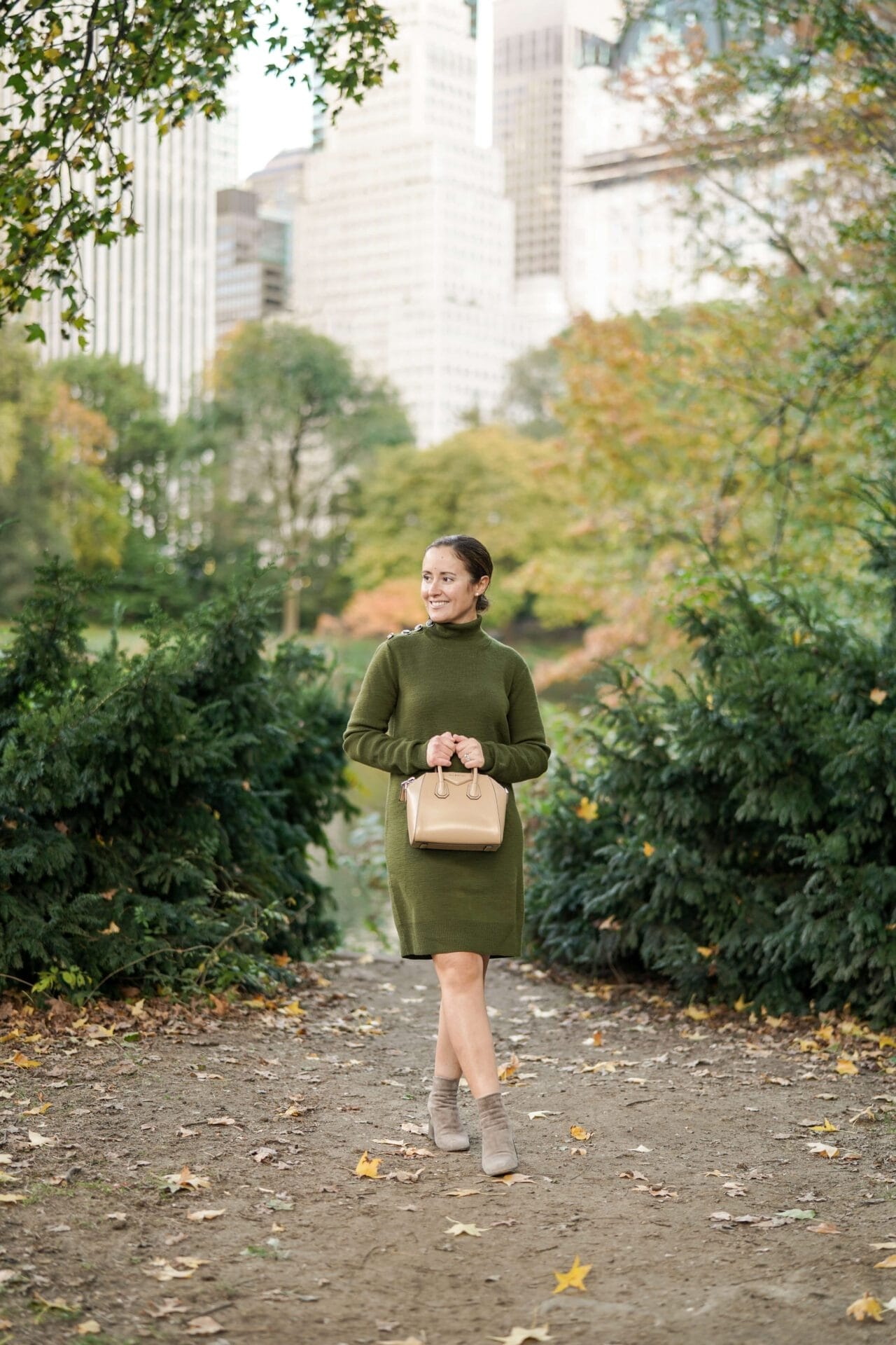 Veronica Beard Sweater Dress Givenchy Bag Coclico Booties Outfit by Modnitsa Styling