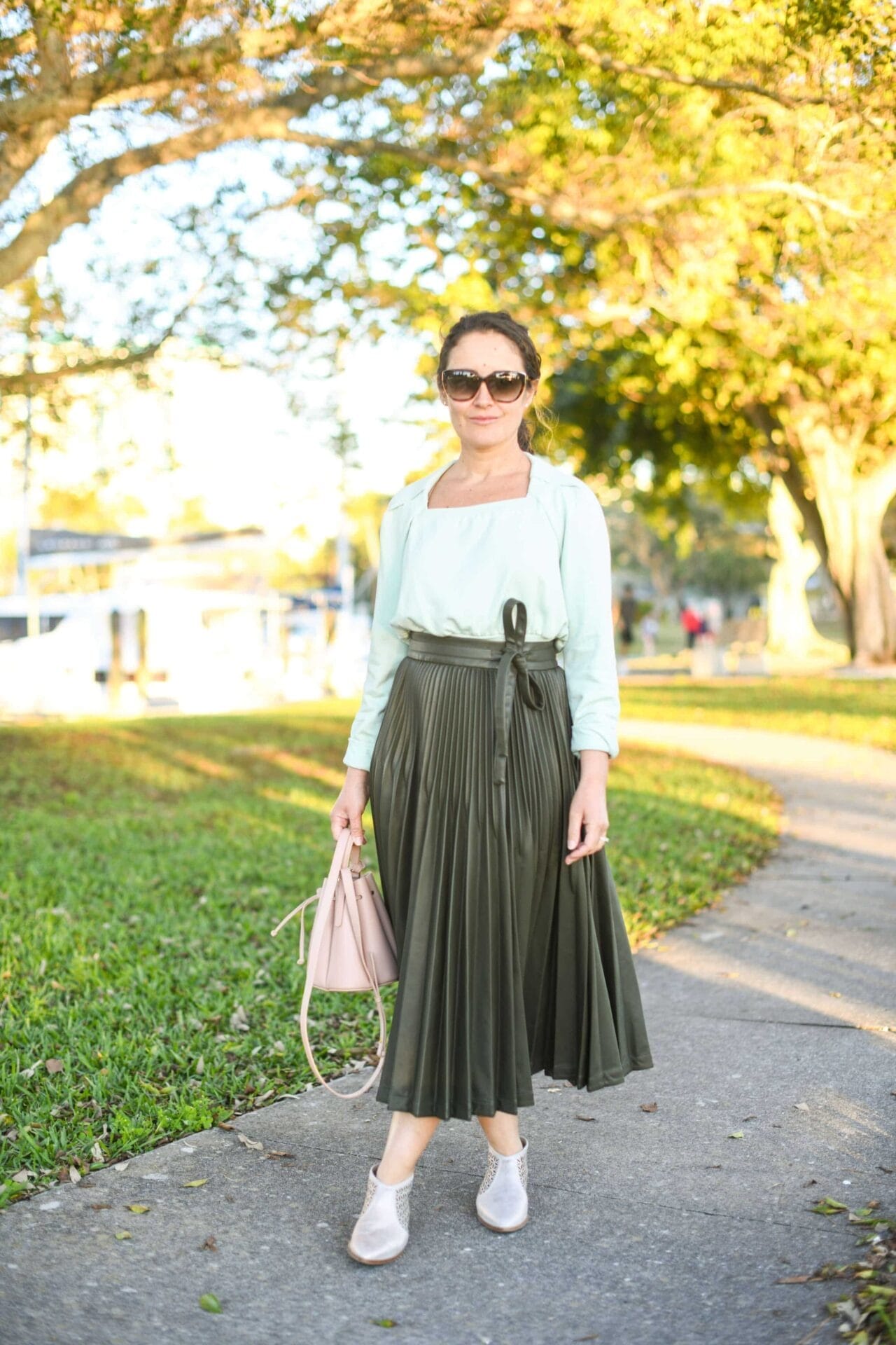 Phillip Lim Skirt and Top Italeau Booties Polene Bag Outfit by Modnitsa Styling