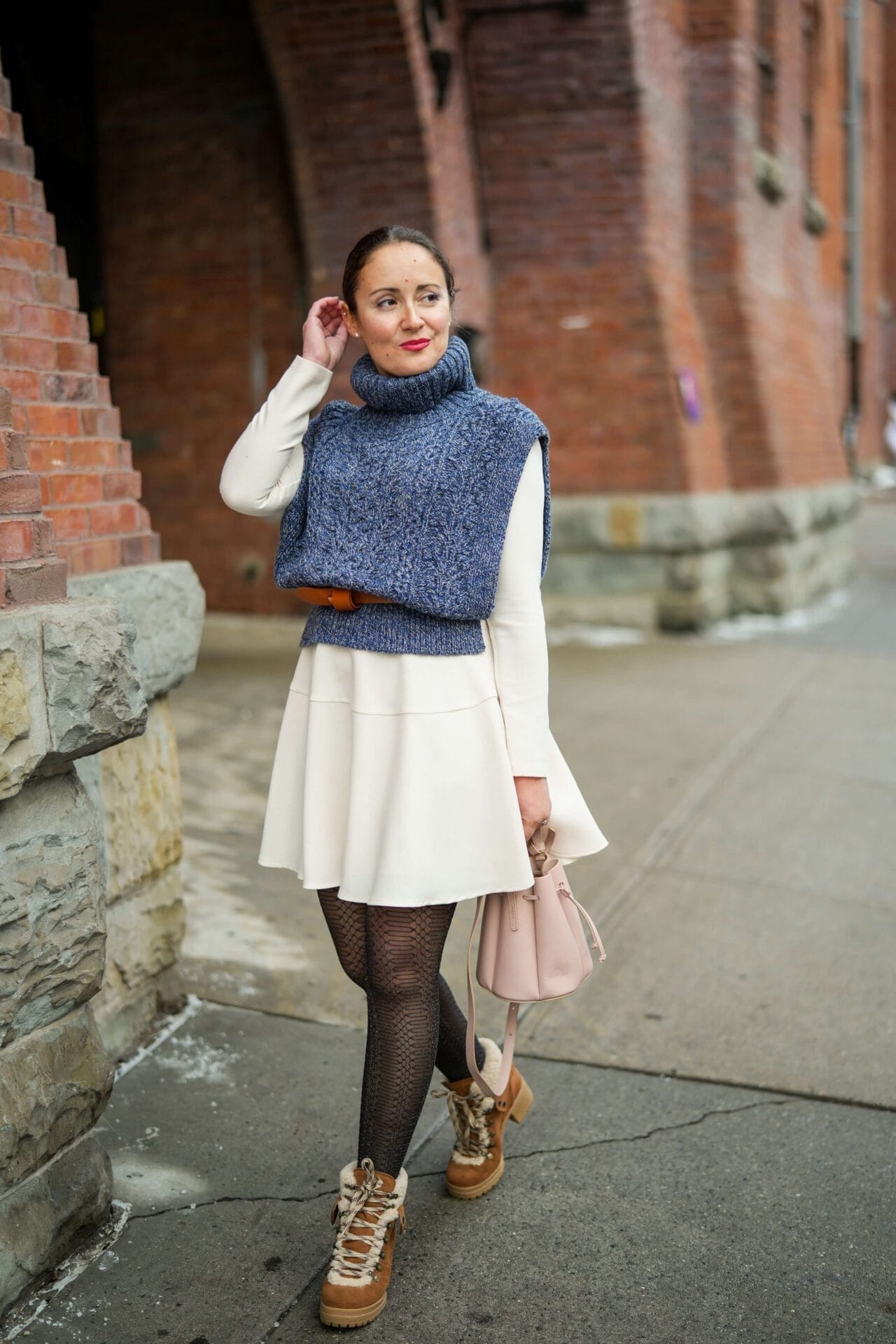 Veronica Beard Vest Gal Meets Glam Dress See by Chloe Boots Polene Bag Wolford Tights Outfit by Modnitsa Stylin