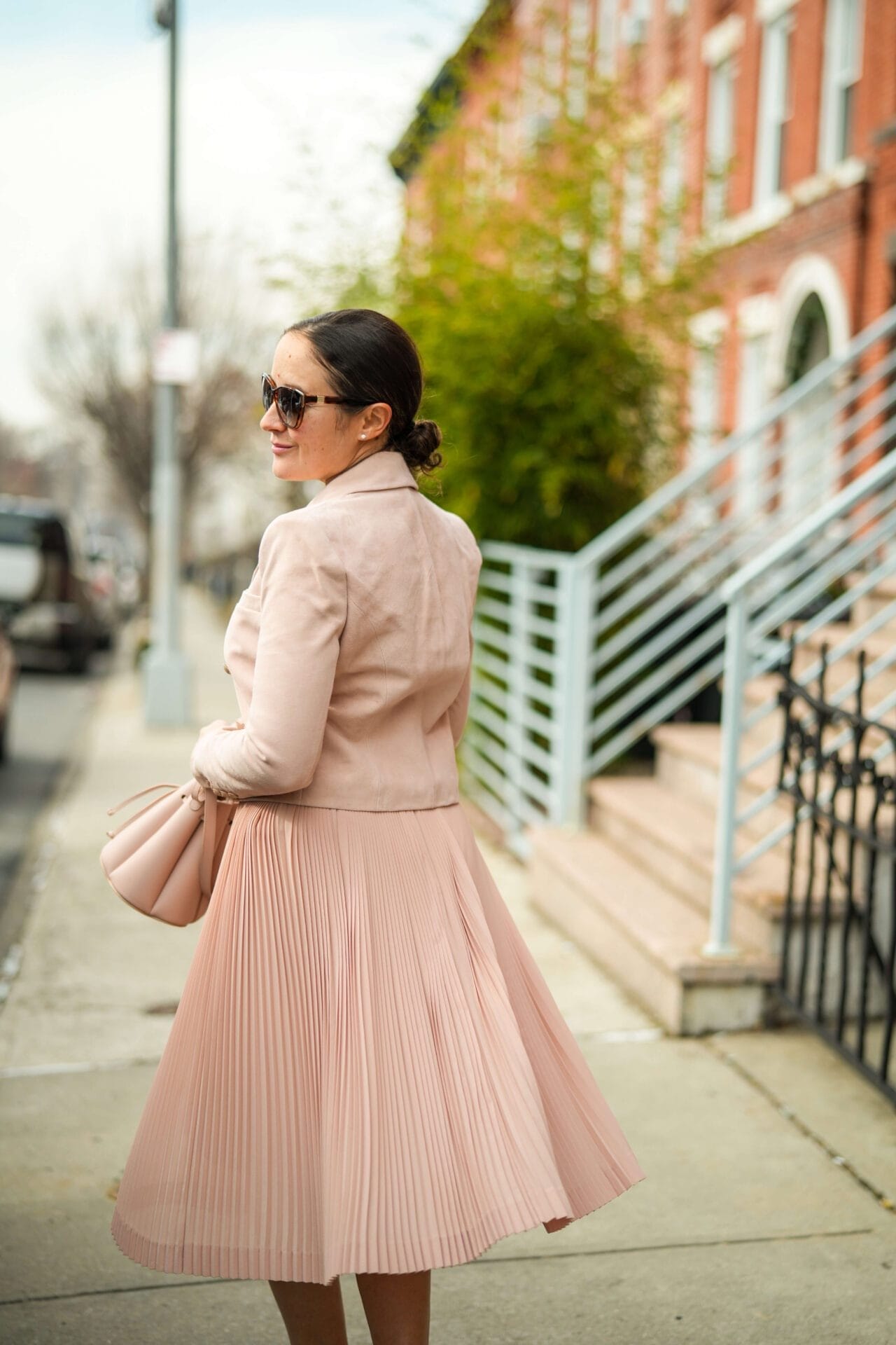 L'Agence Jacket JCrew Skirt Rag & Bone Tee Chloe Flats Polene Bag Outfit by Modnitsa Styling