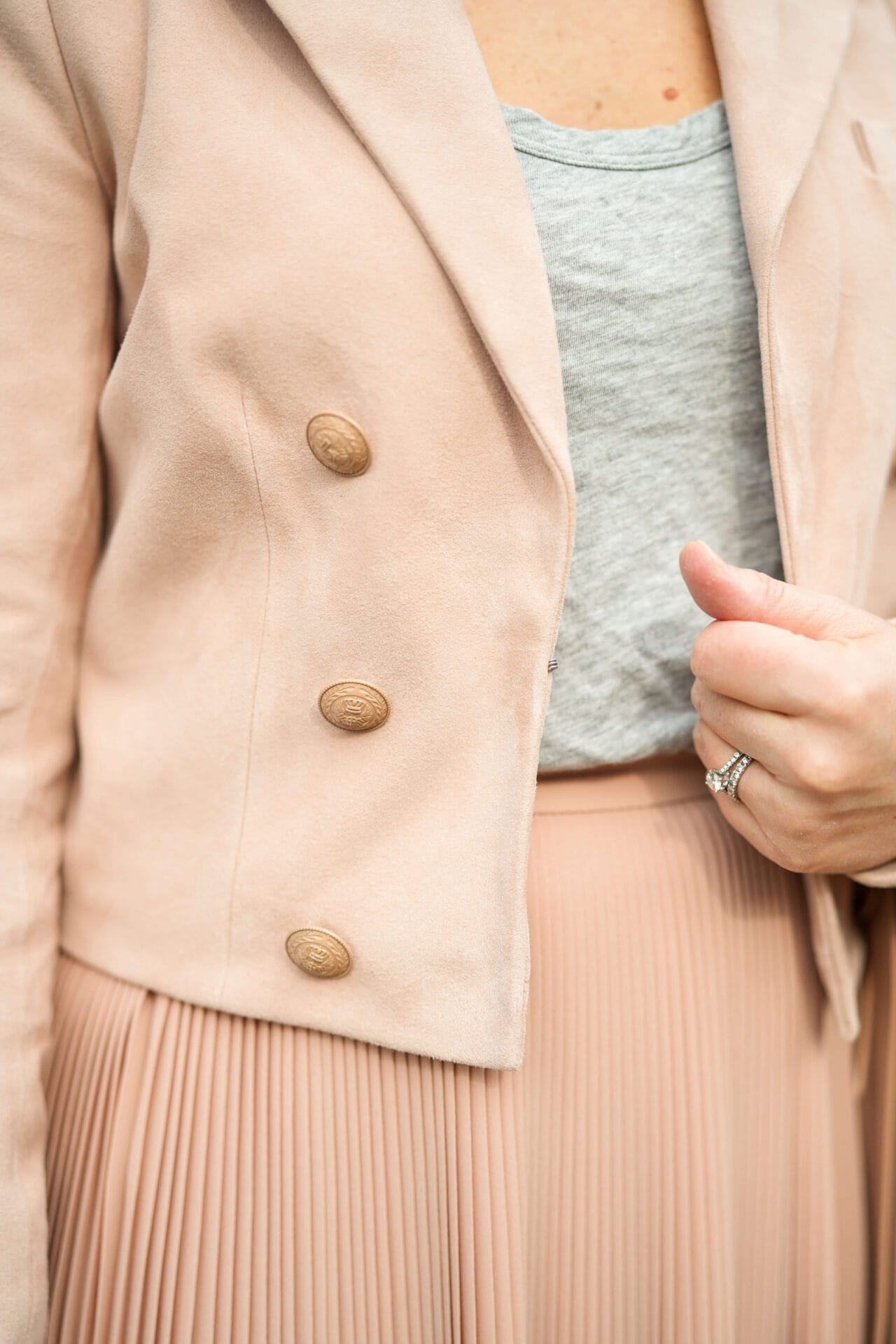 L'Agence Jacket JCrew Skirt Rag & Bone Tee Chloe Flats Polene Bag Outfit by Modnitsa Styling