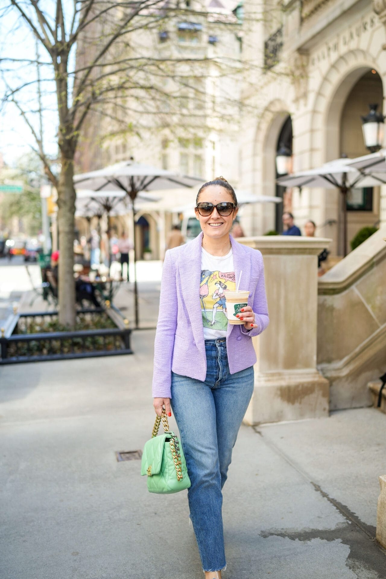 L'Agence Tweed Blazer ReDone Jeans ReDone Tee Vivaia Flats Chanel Bag Outfit by Modnitsa Styling