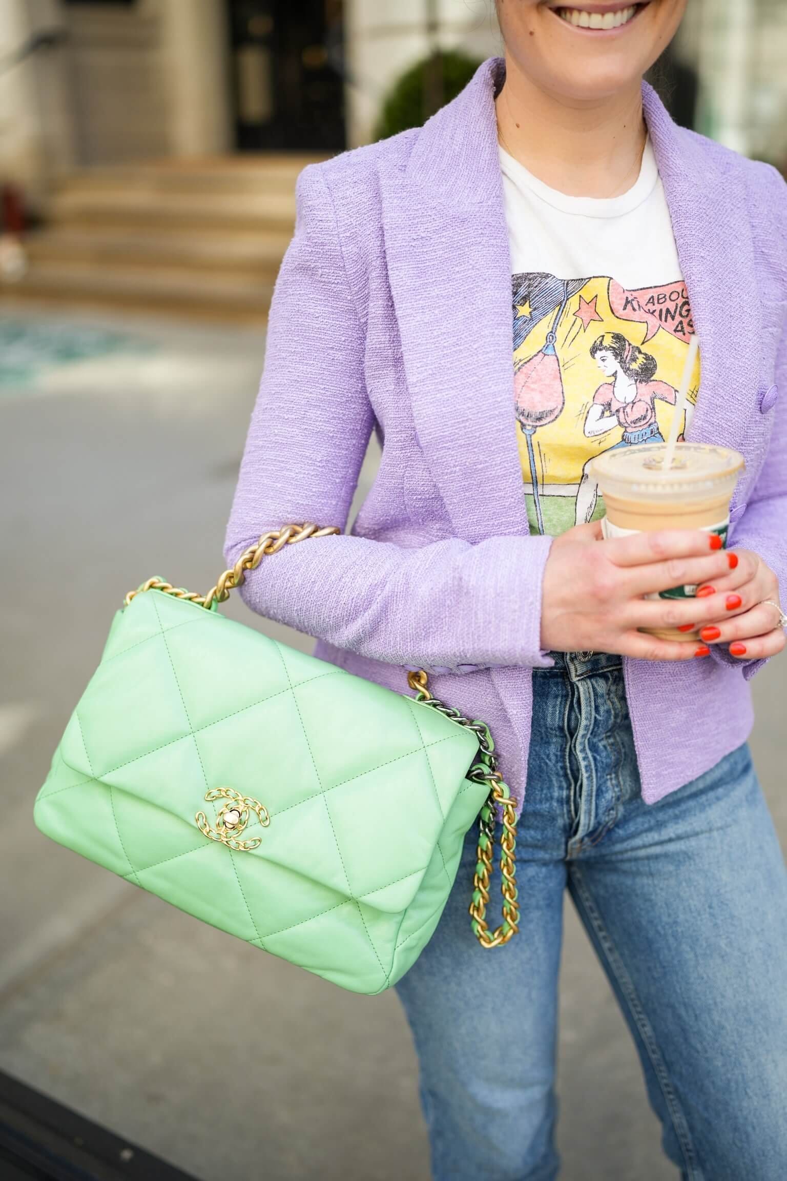 L'Agence Tweed Blazer ReDone Jeans ReDone Tee Vivaia Flats Chanel Bag Outfit by Modnitsa Styling