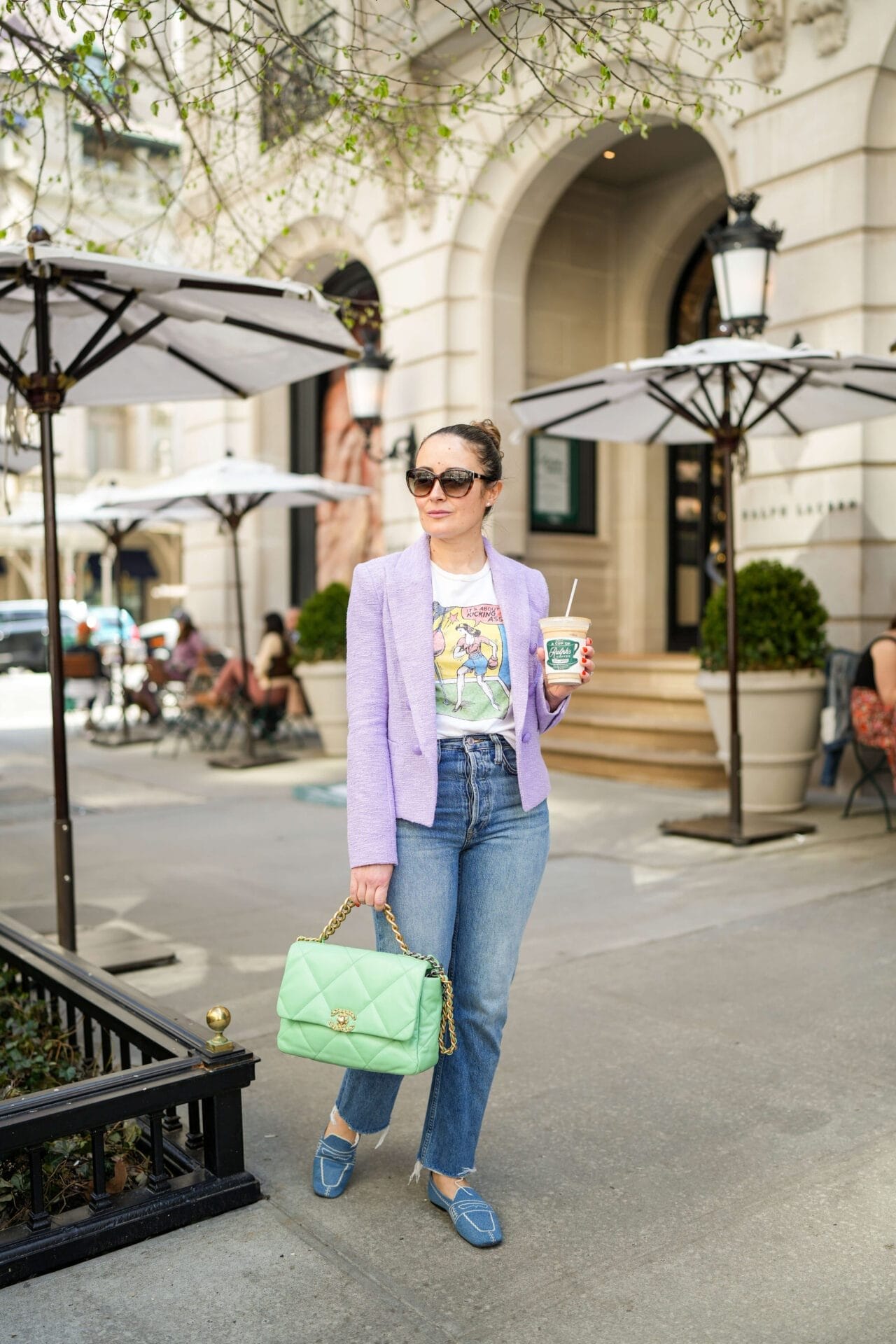L'Agence Tweed Blazer ReDone Jeans ReDone Tee Vivaia Flats Chanel Bag Outfit by Modnitsa Styling