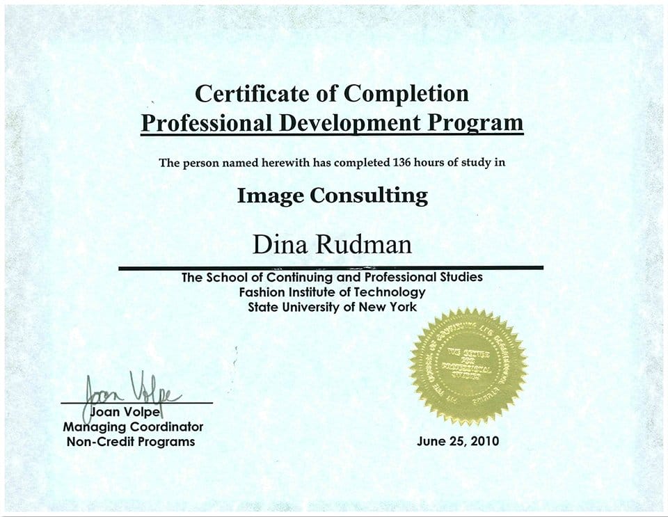 Fashion Institute of Technology Certfication in Image Consulting